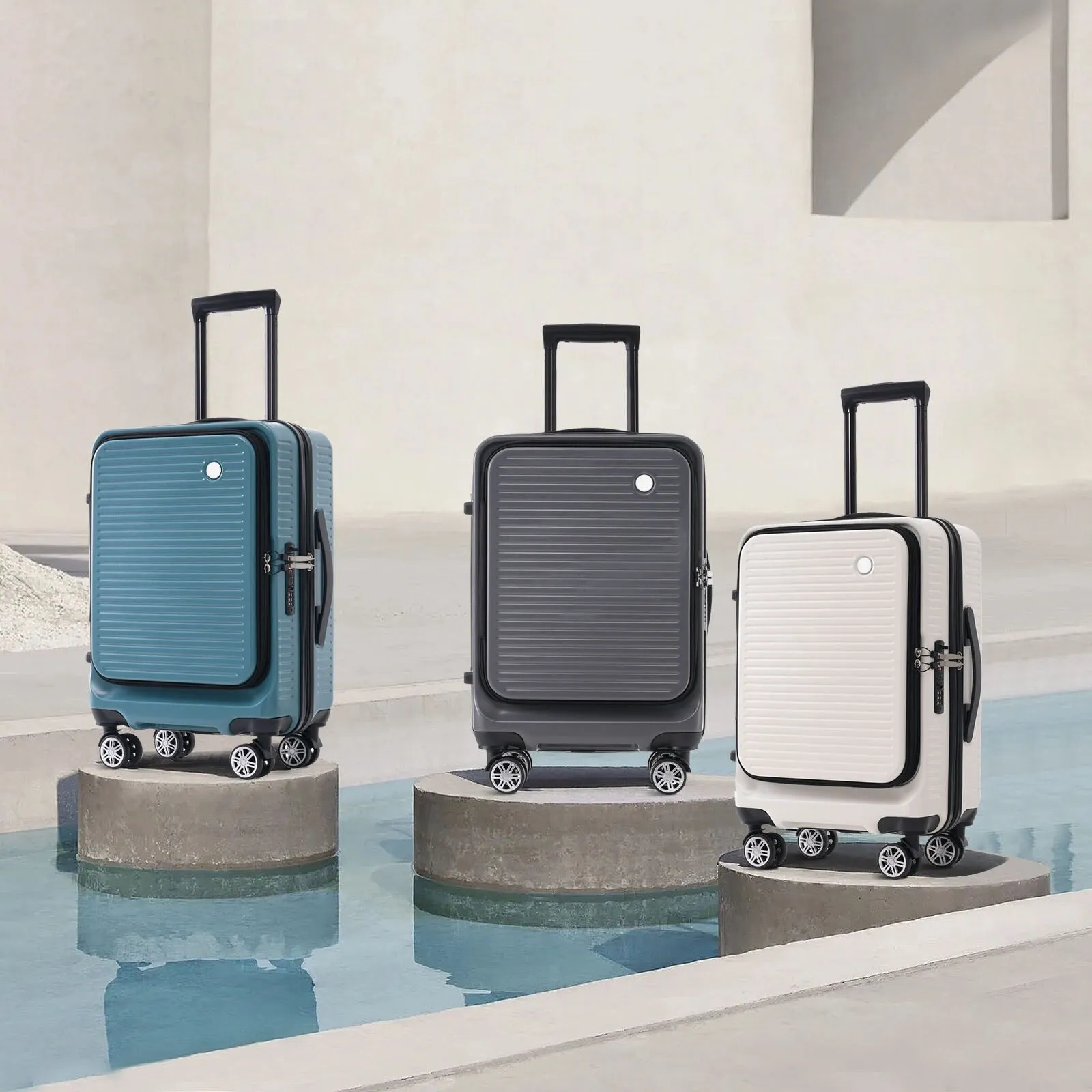 2 Pcs Carry-on Luggage Set, 20" Front Loading Suitcase USB Port TSA Lock, with Underseat Case