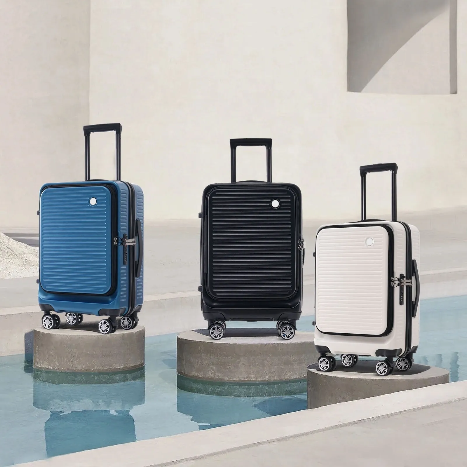 2 Pcs Carry-on Luggage Set, 20" Front Loading Suitcase USB Port TSA Lock, with Underseat Case