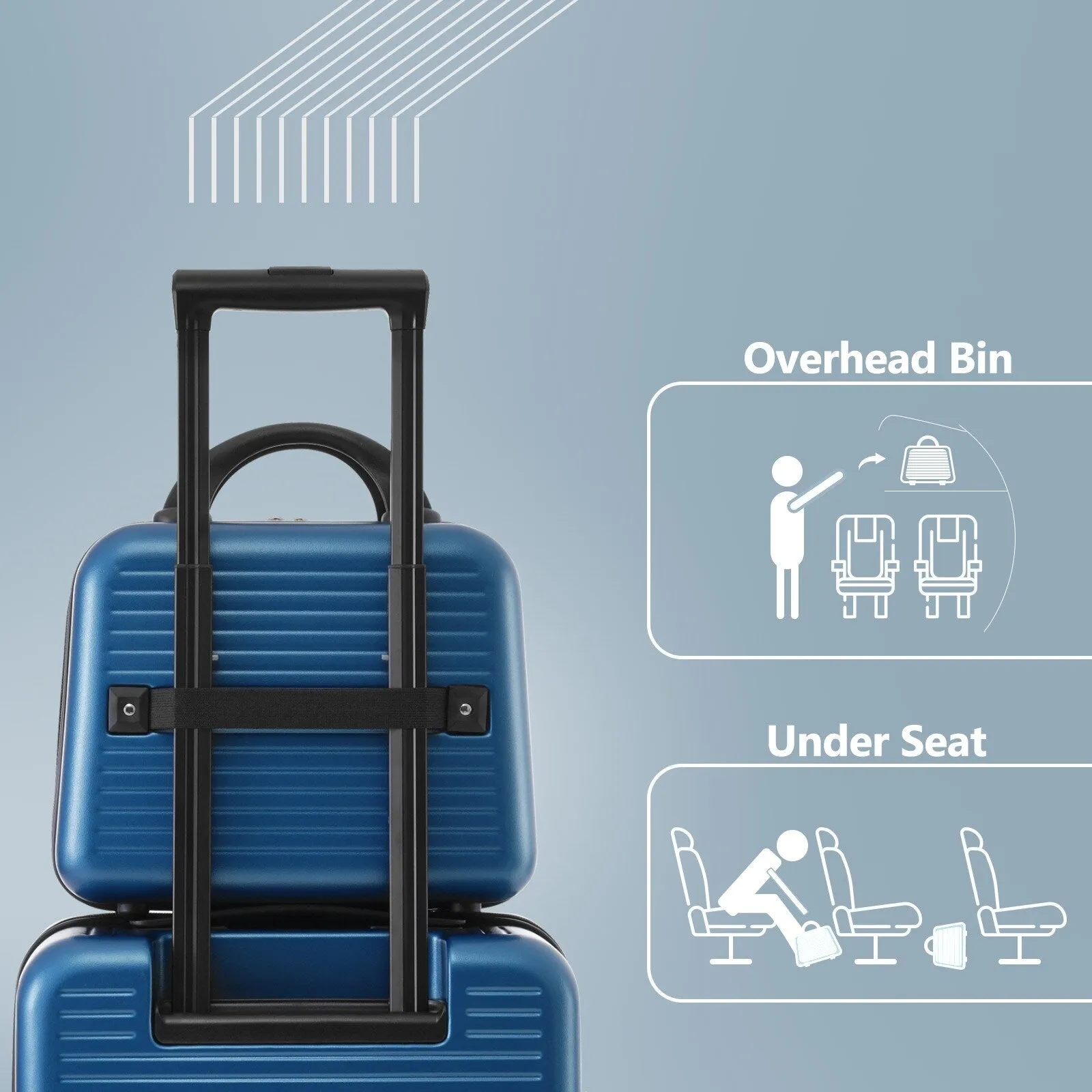 2 Pcs Carry-on Luggage Set, 20" Front Loading Suitcase USB Port TSA Lock, with Underseat Case