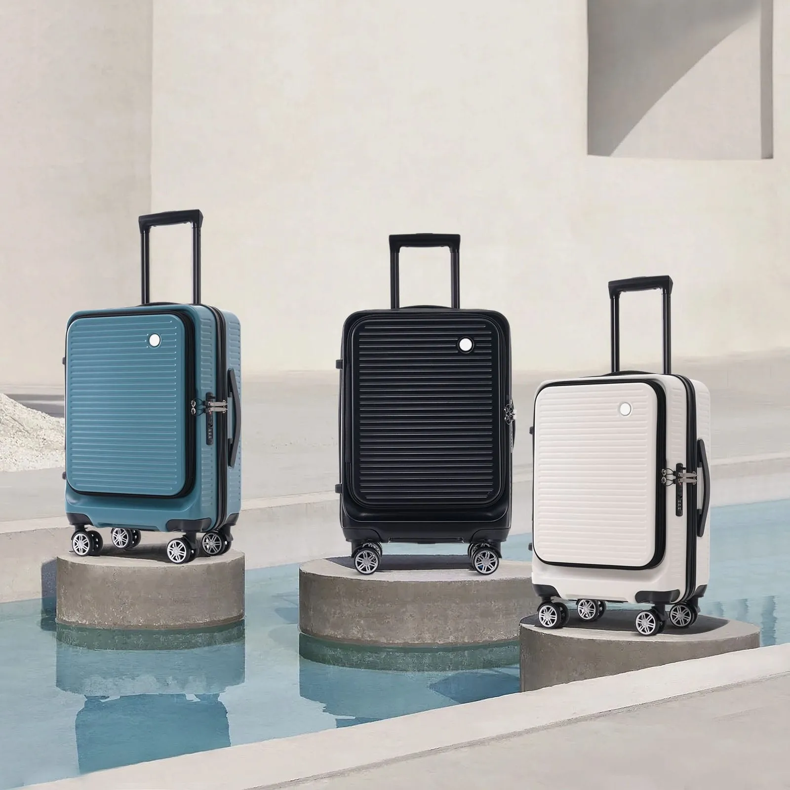 2 Pcs Carry-on Luggage Set, 20" Front Loading Suitcase USB Port TSA Lock, with Underseat Case