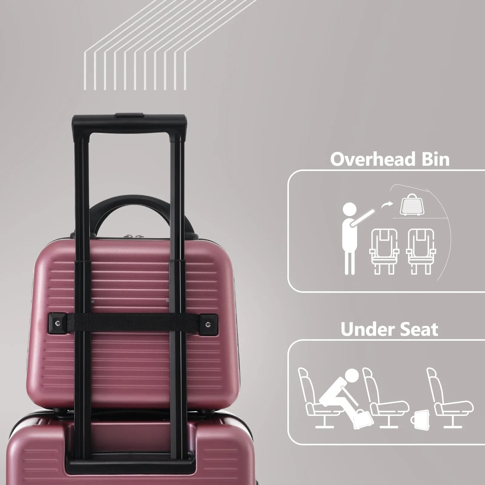 2 Pcs Carry-on Luggage Set, 20" Front Loading Suitcase USB Port TSA Lock, with Underseat Case