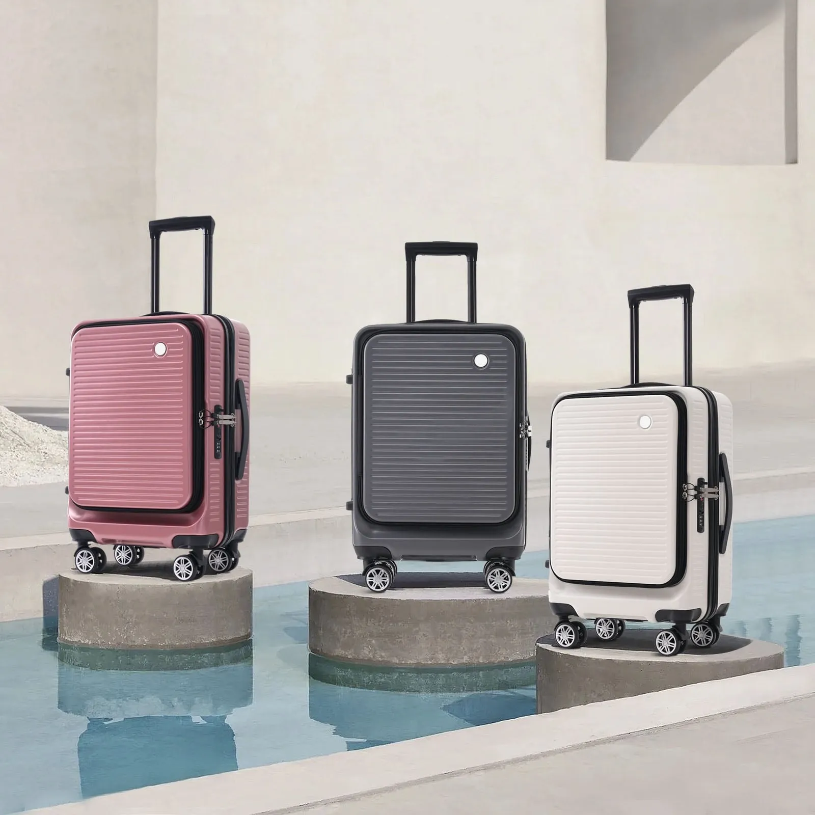 2 Pcs Carry-on Luggage Set, 20" Front Loading Suitcase USB Port TSA Lock, with Underseat Case