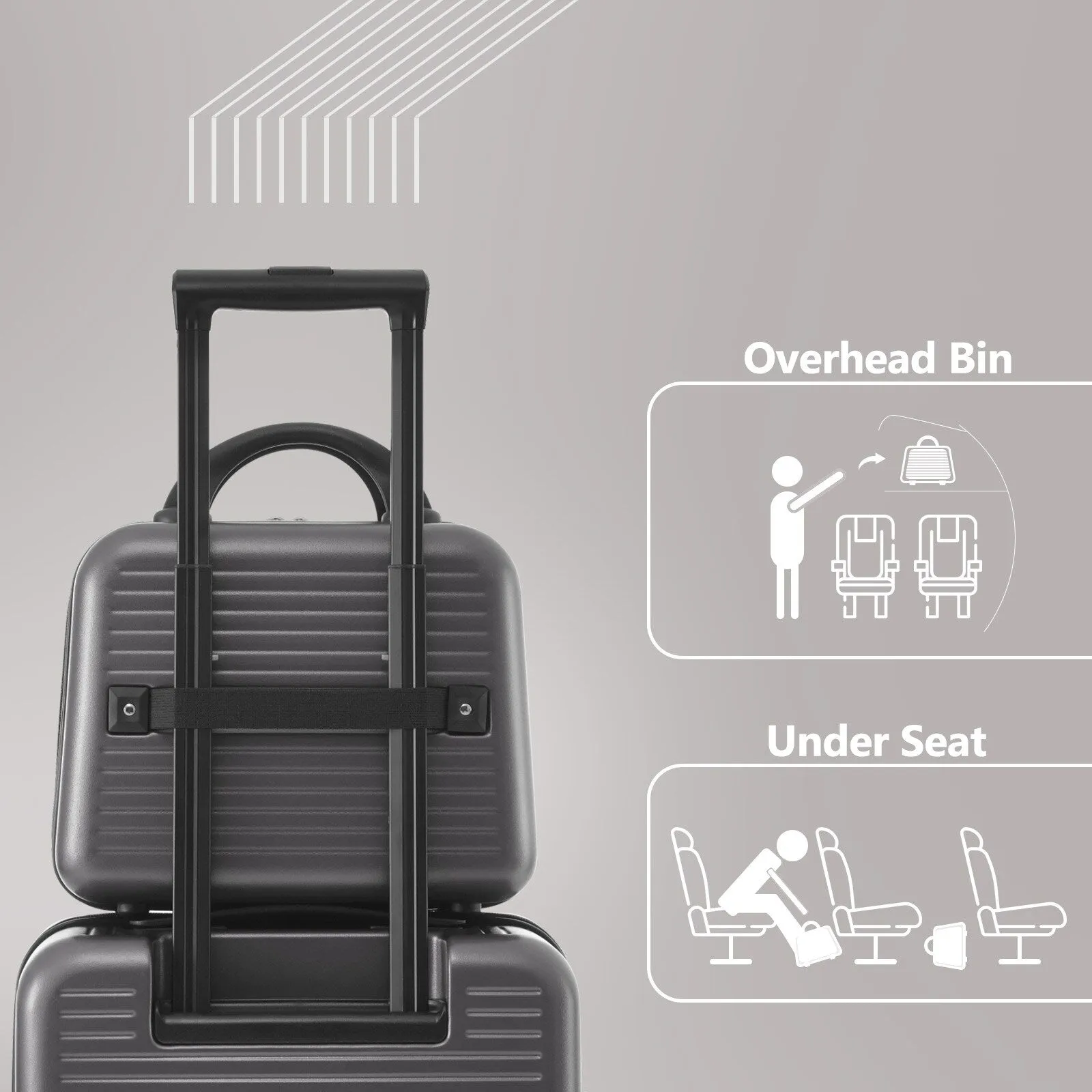 2 Pcs Carry-on Luggage Set, 20" Front Loading Suitcase USB Port TSA Lock, with Underseat Case