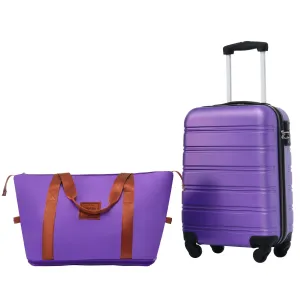 2 Pcs Hardshell Luggage Sets 20" Lightweight Carry On Spinner Suitcase with TSA Lock   Weekender Bag