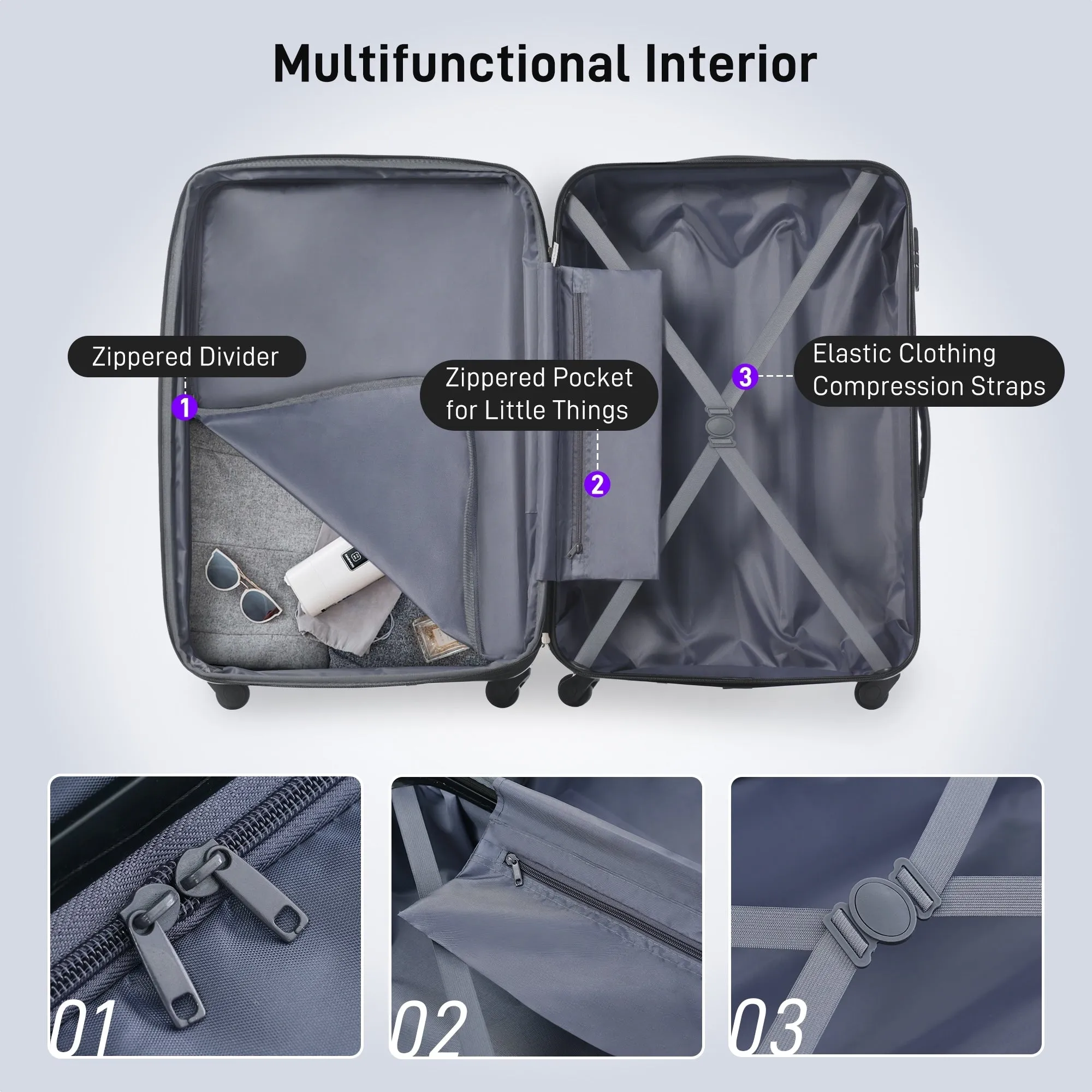 2 Pcs Hardshell Luggage Sets 20" Lightweight Carry On Spinner Suitcase with TSA Lock   Weekender Bag