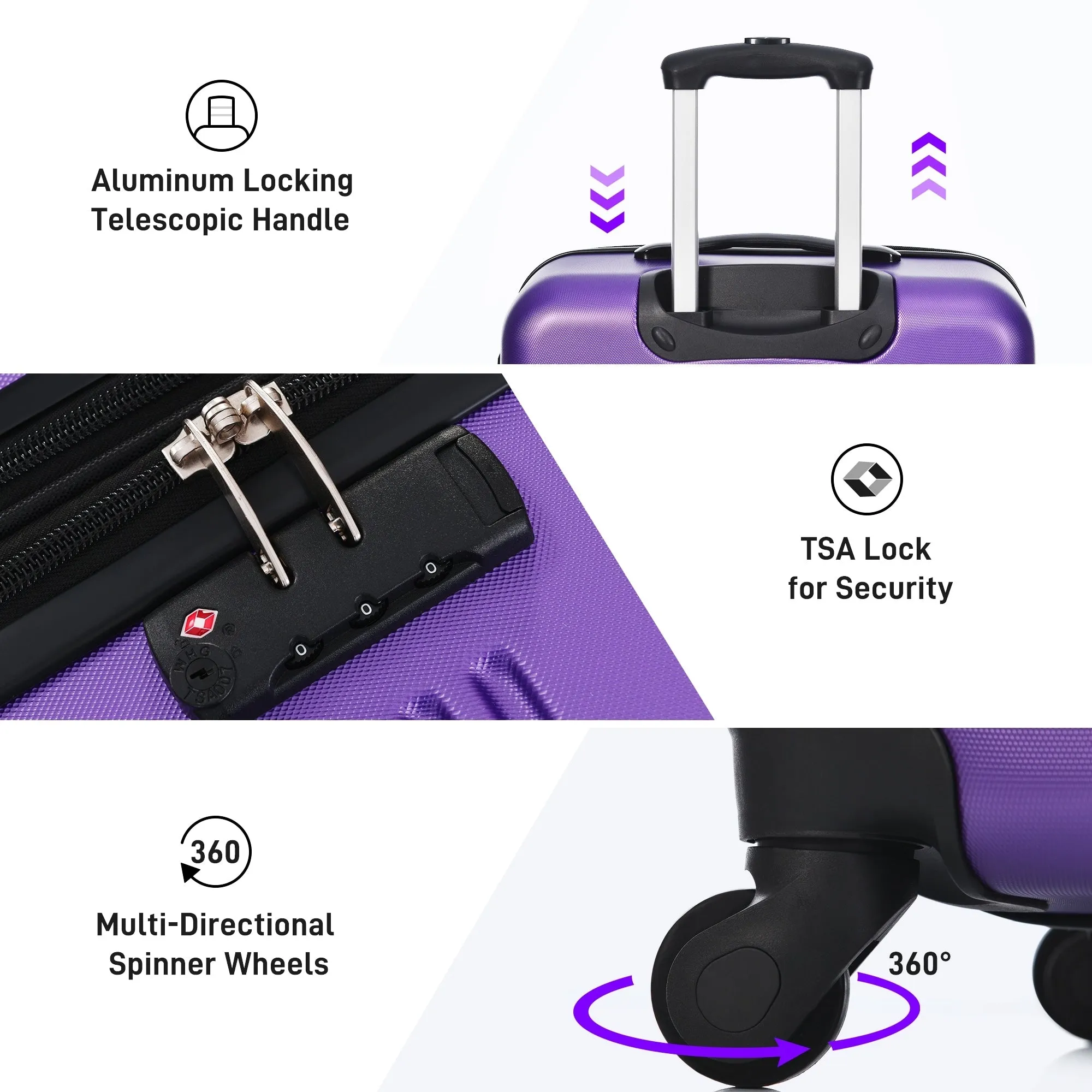 2 Pcs Hardshell Luggage Sets 20" Lightweight Carry On Spinner Suitcase with TSA Lock   Weekender Bag