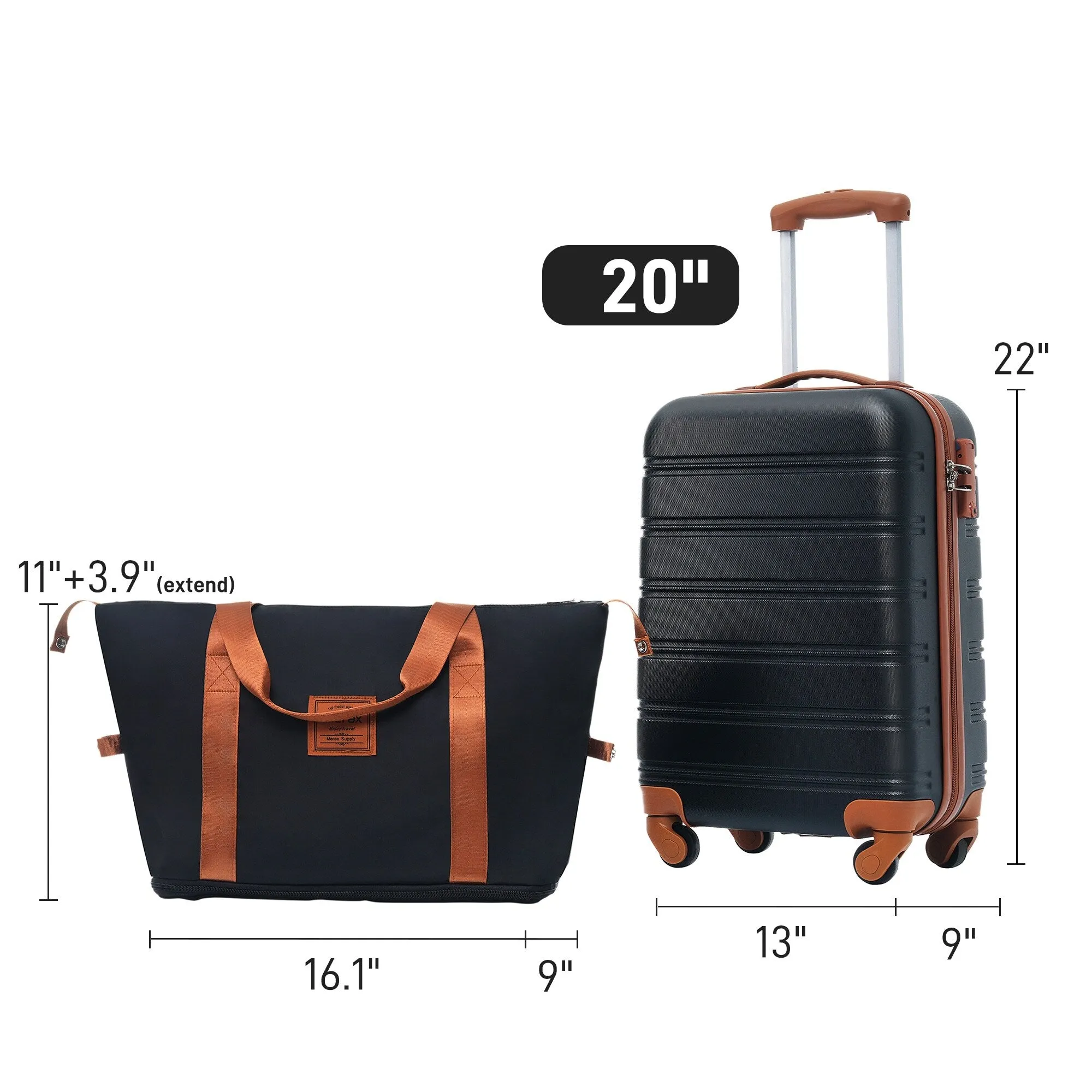 2 Pcs Hardshell Luggage Sets 20" Lightweight Carry On Spinner Suitcase with TSA Lock   Weekender Bag