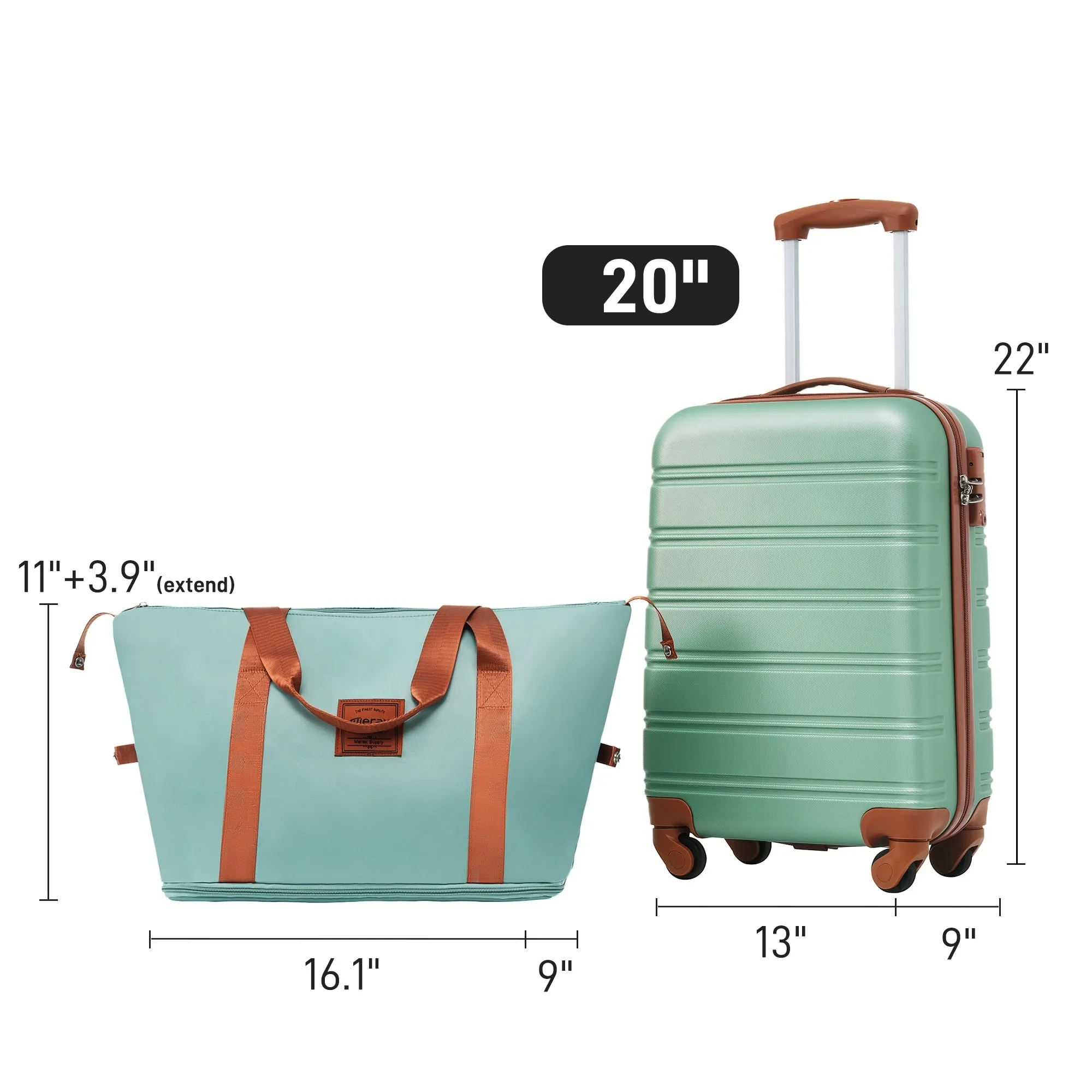 2 Pcs Hardshell Luggage Sets 20" Lightweight Carry On Spinner Suitcase with TSA Lock   Weekender Bag