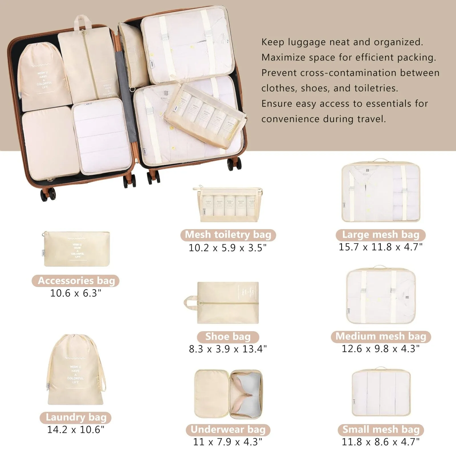 2-Piece Hardshell Luggage Set with 8 Packing Cube Set & TSA Lock, Lightweight Suitcases with Spinner Wheels