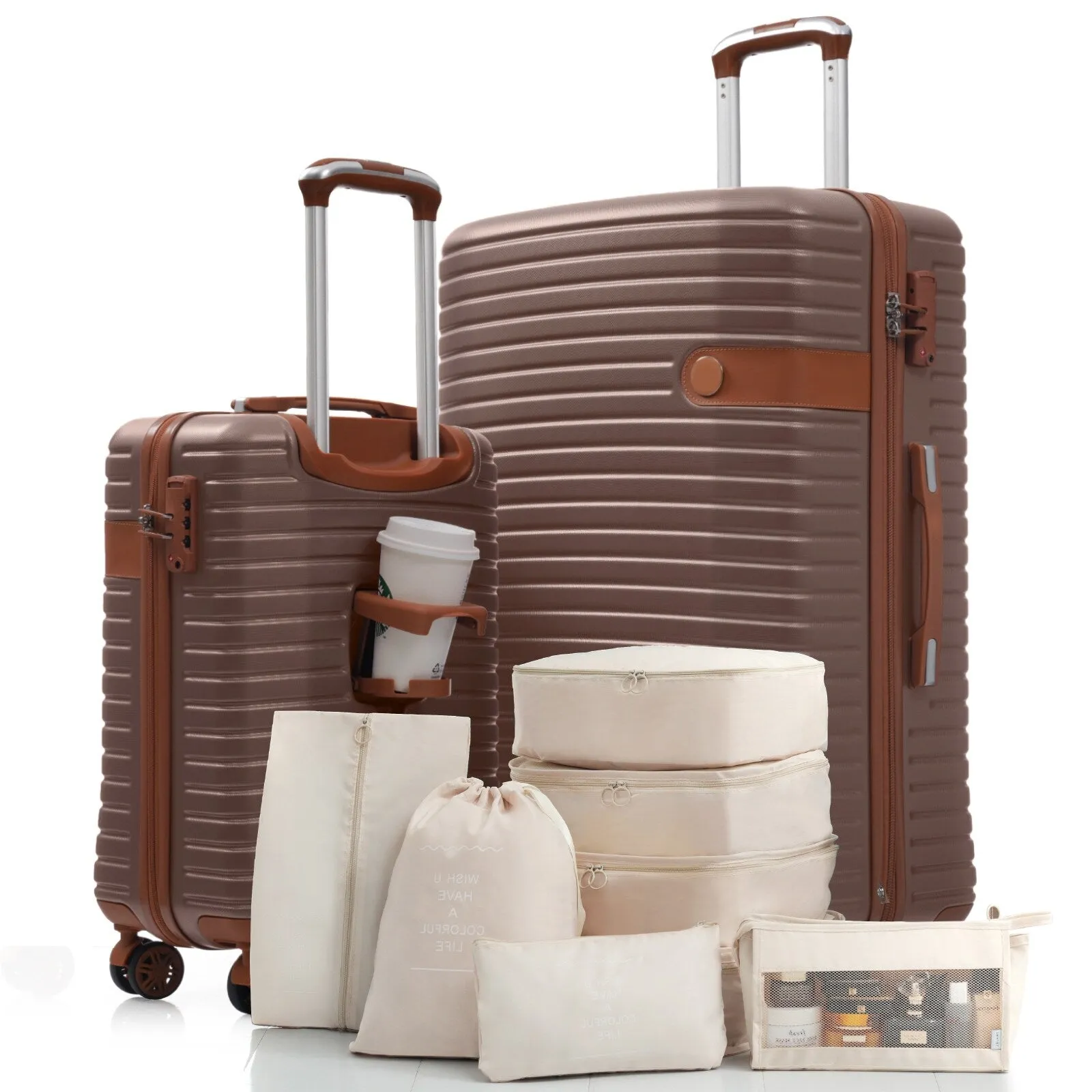 2-Piece Hardshell Luggage Set with 8 Packing Cube Set & TSA Lock, Lightweight Suitcases with Spinner Wheels