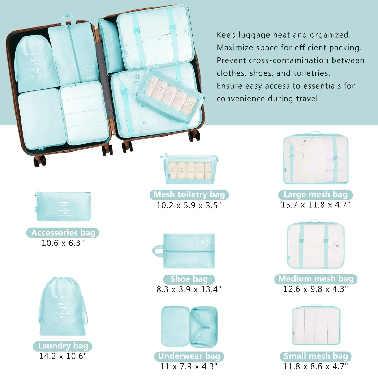 2-Piece Hardshell Luggage Set with 8 Packing Cube Set & TSA Lock, Lightweight Suitcases with Spinner Wheels