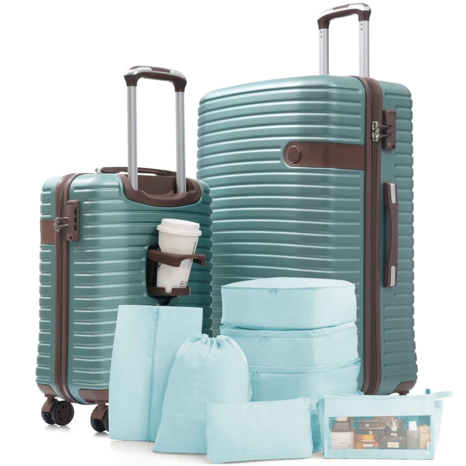 2-Piece Hardshell Luggage Set with 8 Packing Cube Set & TSA Lock, Lightweight Suitcases with Spinner Wheels