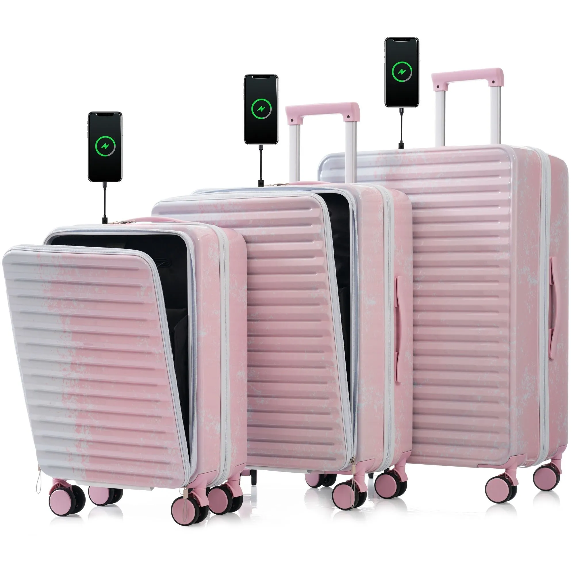20/24/28" Luggage Set with TSA Lock and Cup Holder, Hardsided Luggage with Front Pocket and Usb Interface & Silent Spinner Wheel