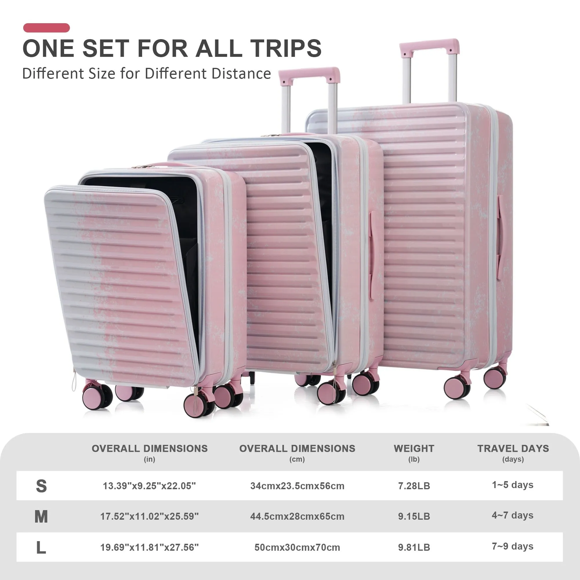 20/24/28" Luggage Set with TSA Lock and Cup Holder, Hardsided Luggage with Front Pocket and Usb Interface & Silent Spinner Wheel
