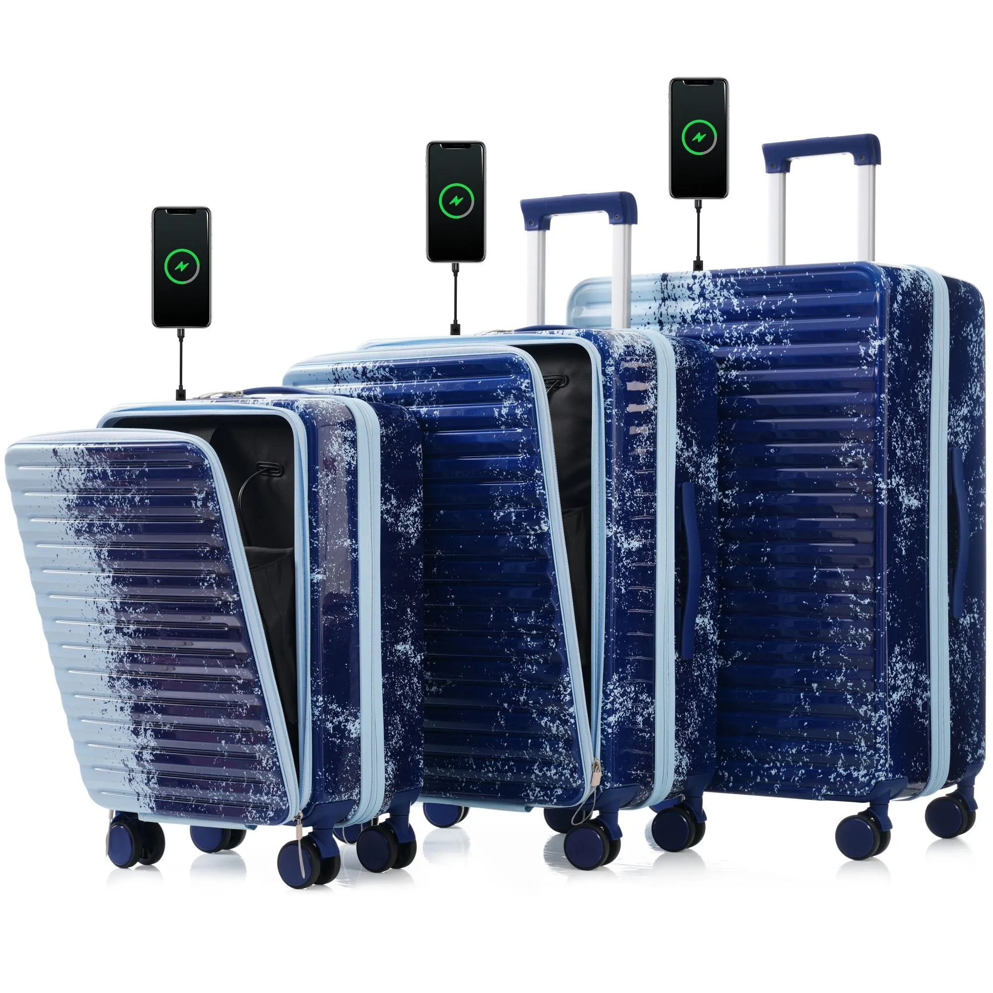 20/24/28" Luggage Set with TSA Lock and Cup Holder, Hardsided Luggage with Front Pocket and Usb Interface & Silent Spinner Wheel