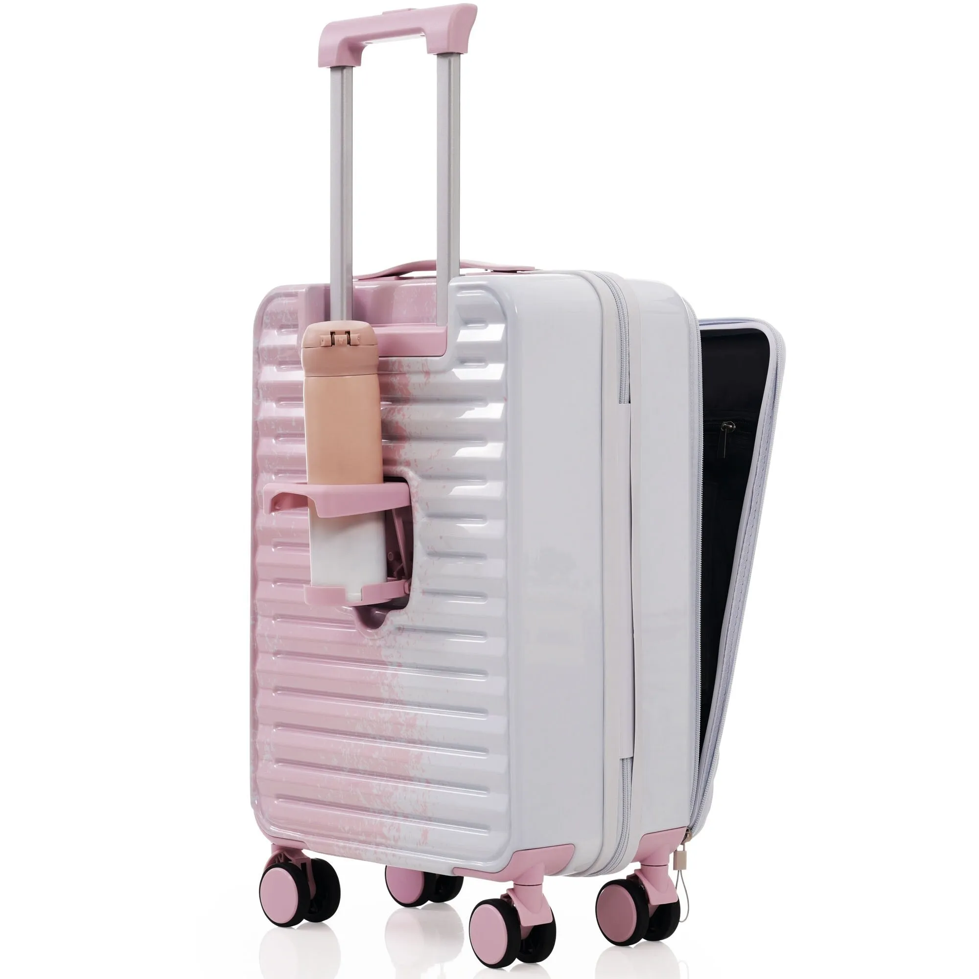 20/24/28" Luggage Set with TSA Lock and Cup Holder, Hardsided Luggage with Front Pocket and Usb Interface & Silent Spinner Wheel