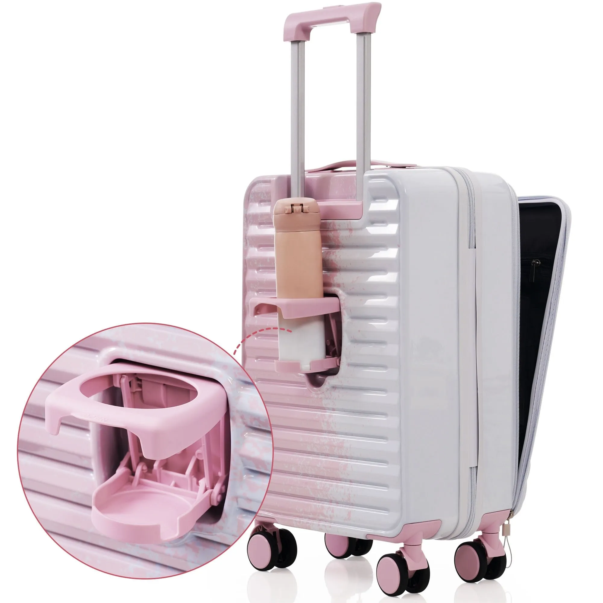 20/24/28" Luggage Set with TSA Lock and Cup Holder, Hardsided Luggage with Front Pocket and Usb Interface & Silent Spinner Wheel