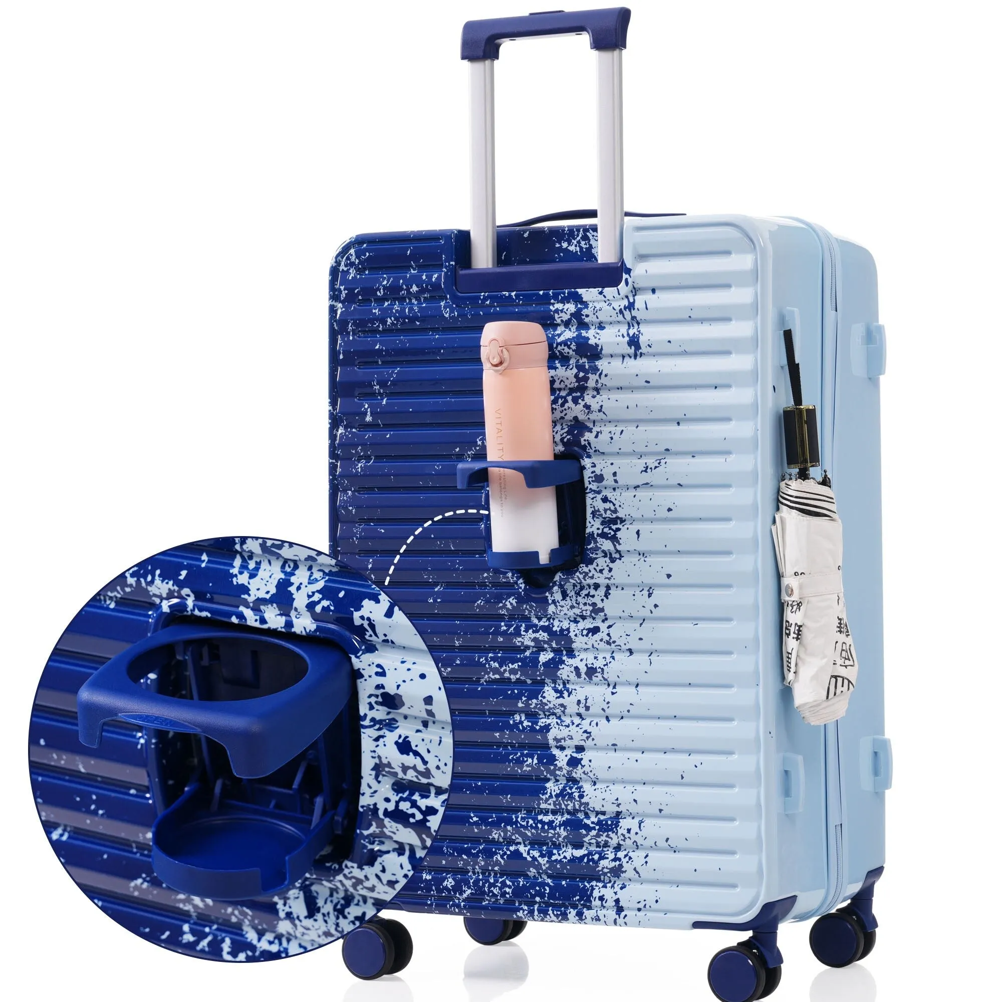 20/24/28" Luggage Set with TSA Lock and Cup Holder, Hardsided Luggage with Front Pocket and Usb Interface & Silent Spinner Wheel