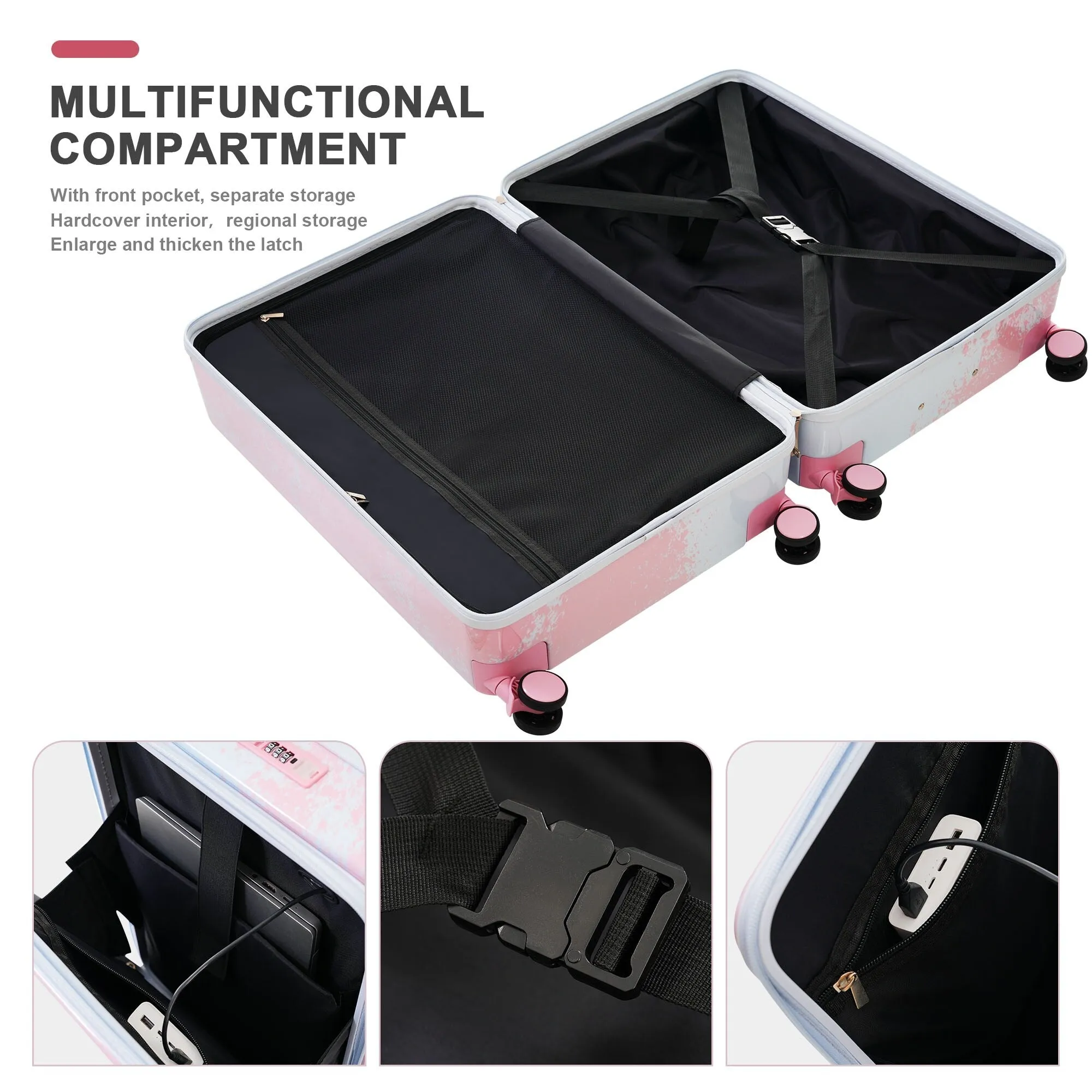 20/24/28" Luggage Set with TSA Lock and Cup Holder, Hardsided Luggage with Front Pocket and Usb Interface & Silent Spinner Wheel