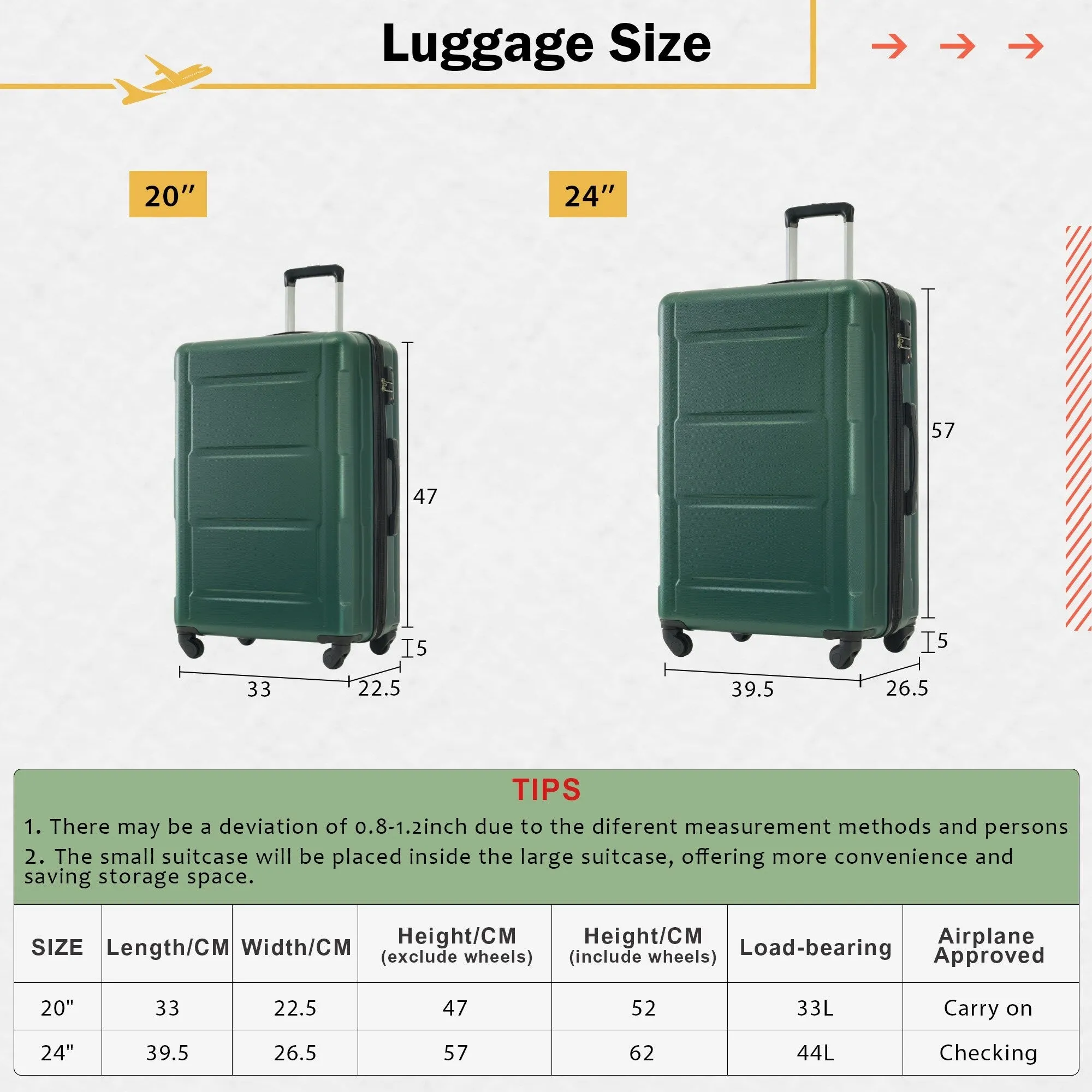 20"/24" Luggage Set with Expanable Bags and TSA Lock & Spinner Wheels