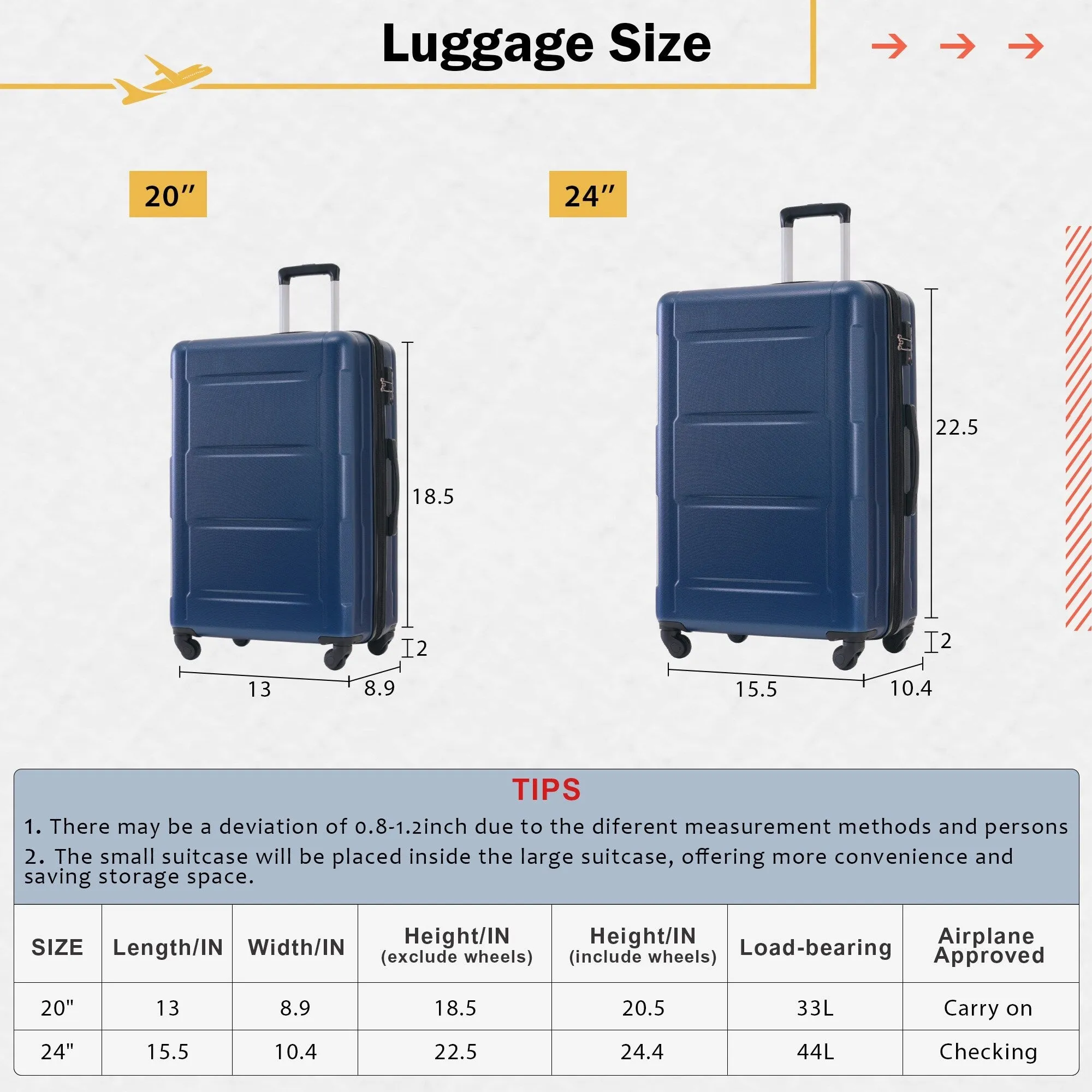 20"/24" Luggage Set with Expanable Bags and TSA Lock & Spinner Wheels
