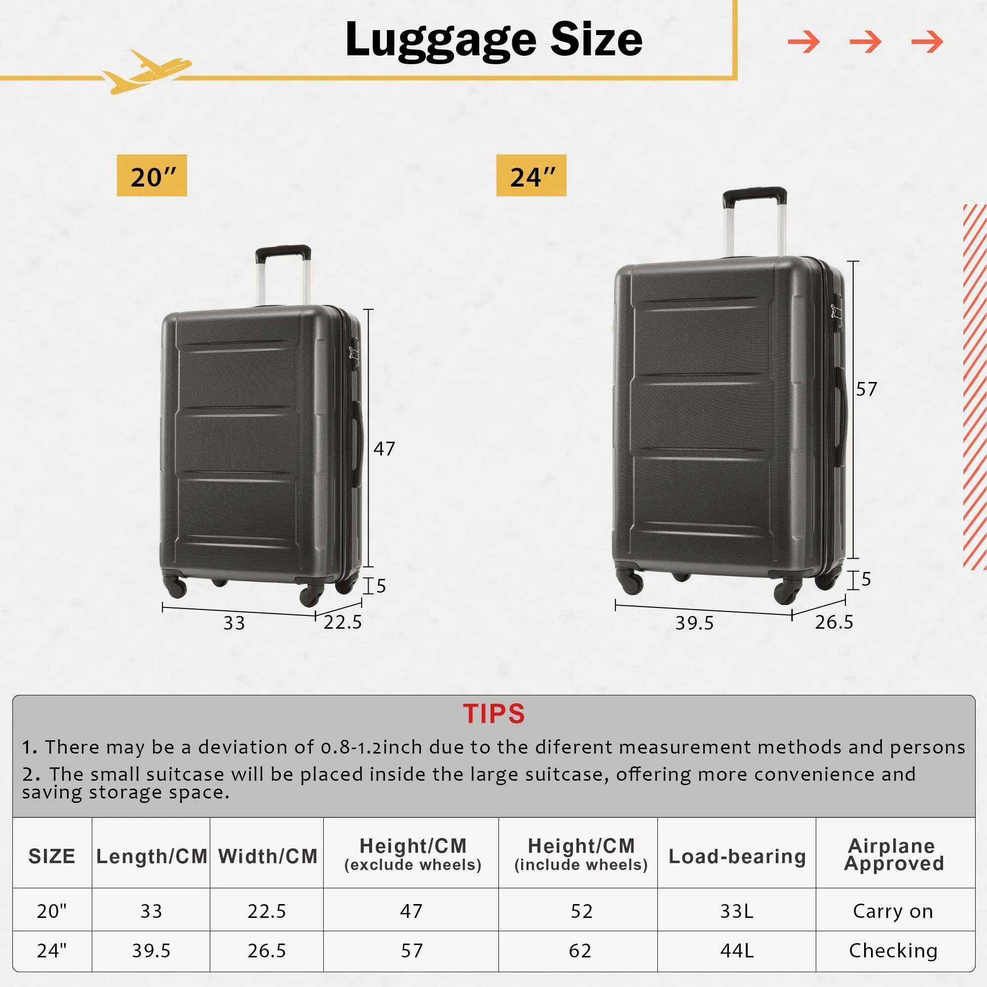 20"/24" Luggage Set with Expanable Bags and TSA Lock & Spinner Wheels