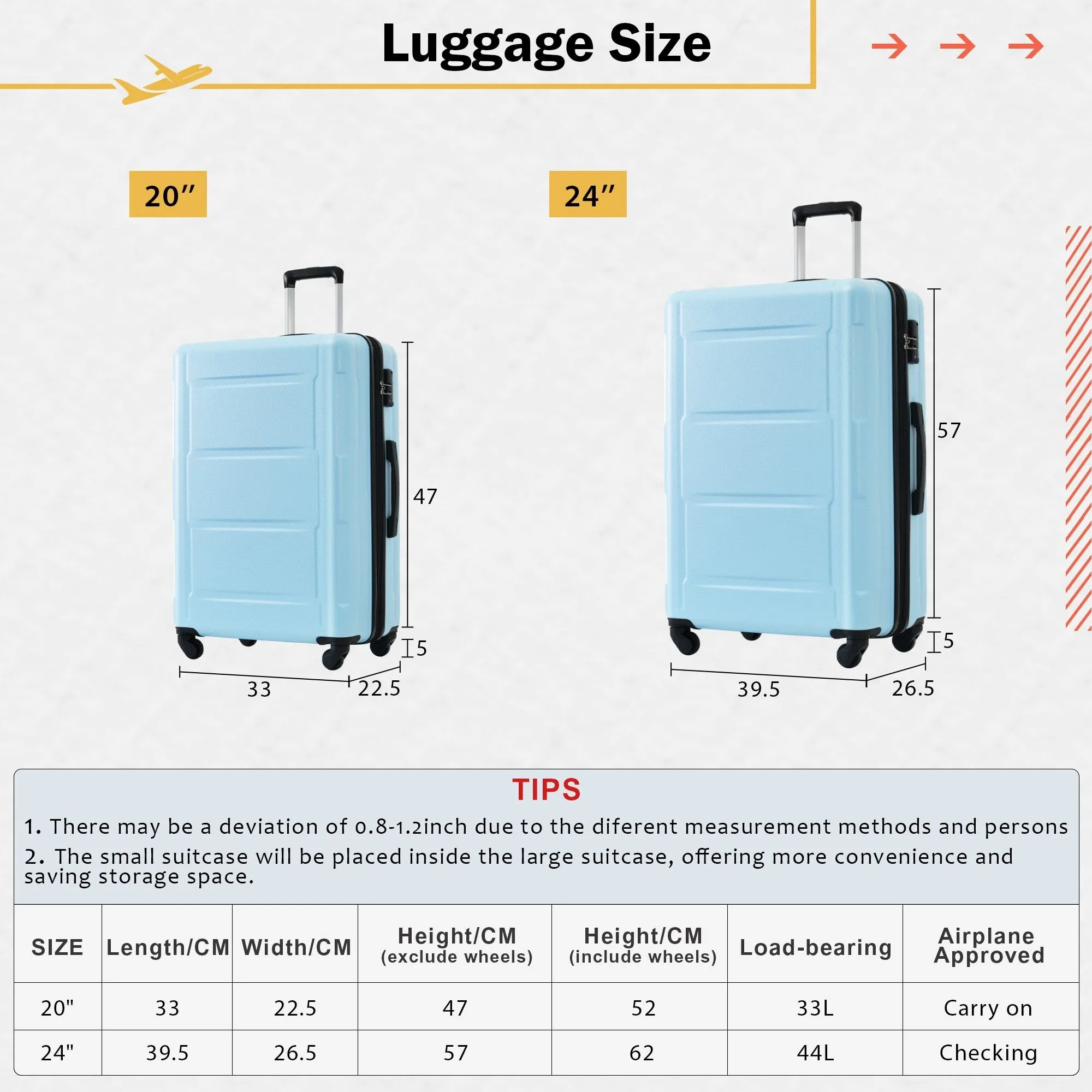 20"/24" Luggage Set with Expanable Bags and TSA Lock & Spinner Wheels