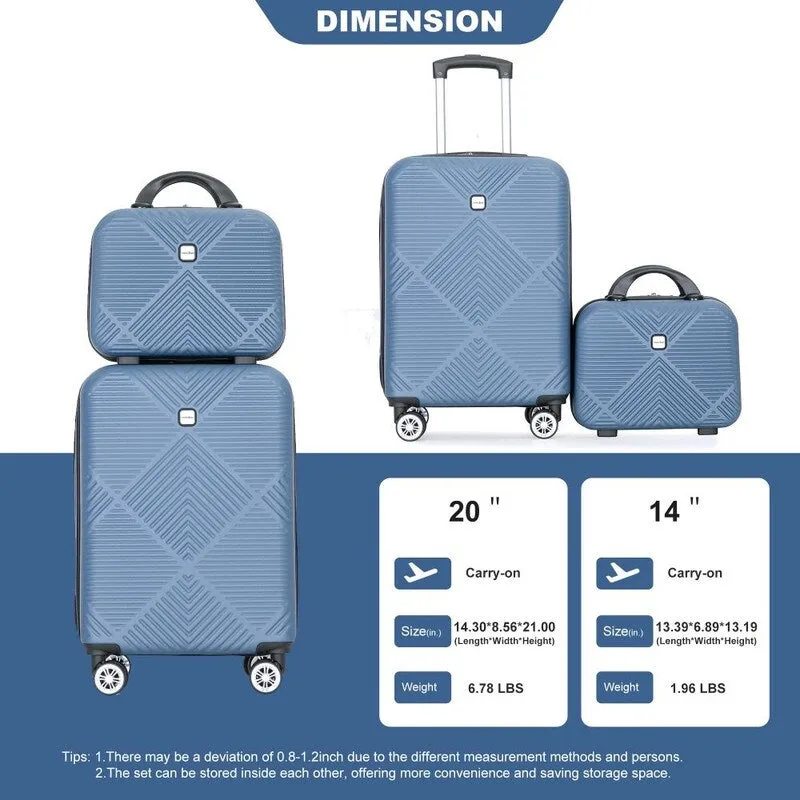 2Piece ABS Lightweight Suitcase Luggage Sets with Spinner Wheels,20"/14"
