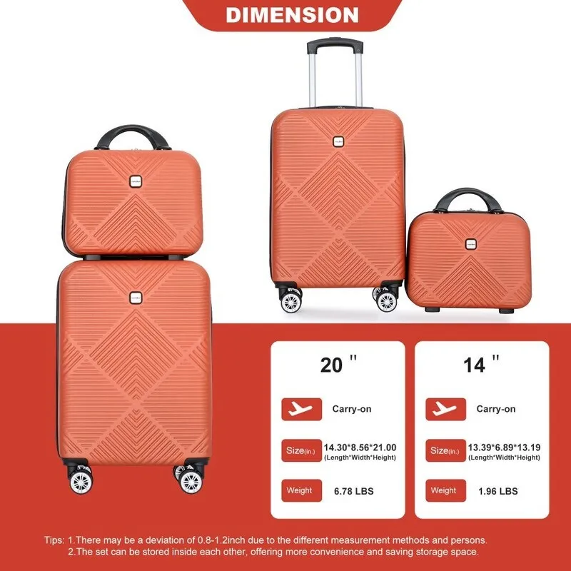2Piece ABS Lightweight Suitcase Luggage Sets with Spinner Wheels,20"/14"