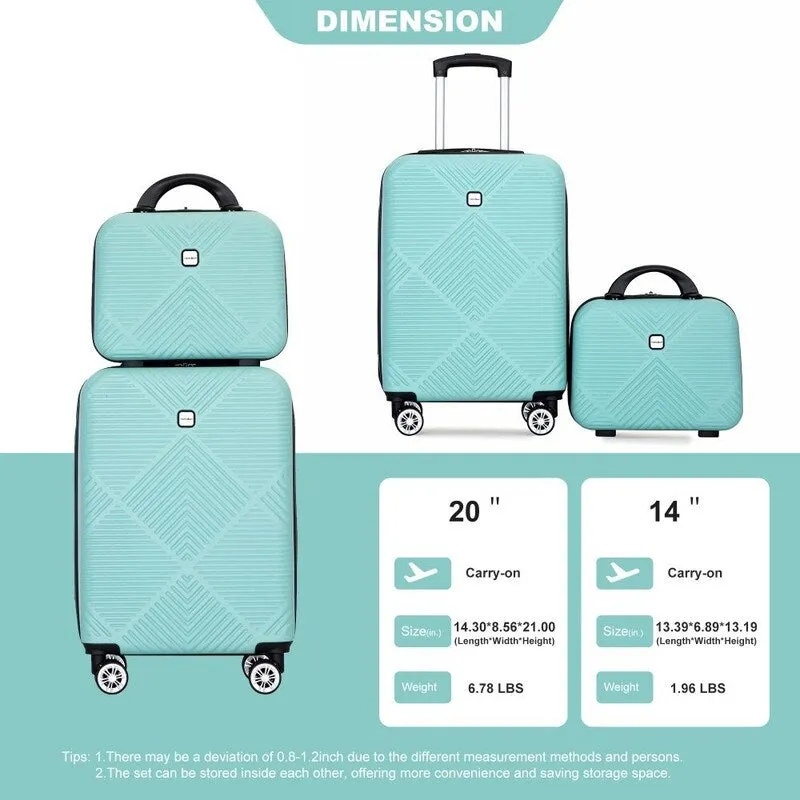 2Piece ABS Lightweight Suitcase Luggage Sets with Spinner Wheels,20"/14"