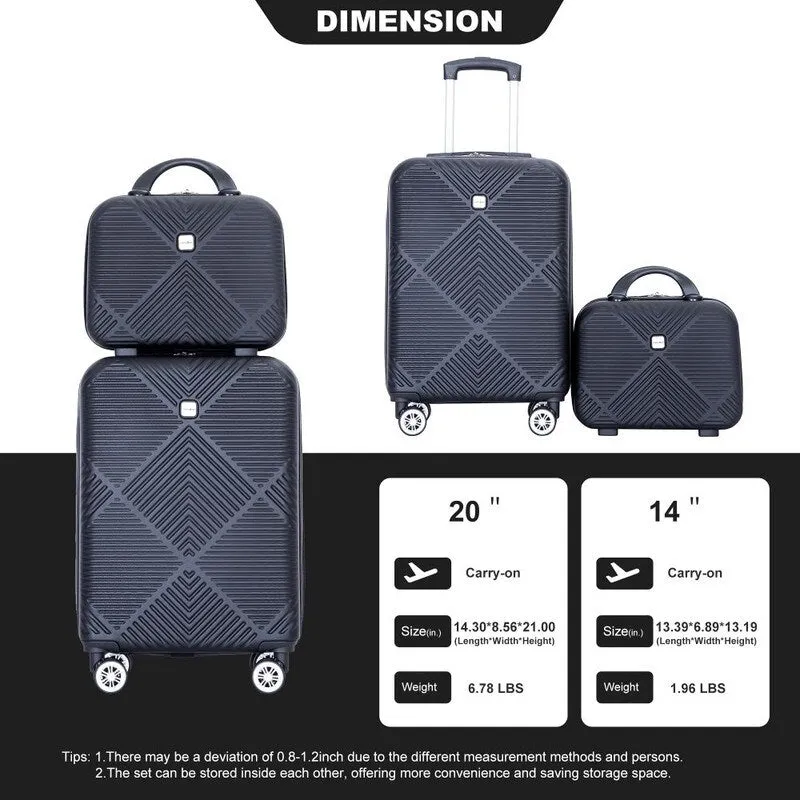 2Piece ABS Lightweight Suitcase Luggage Sets with Spinner Wheels,20"/14"