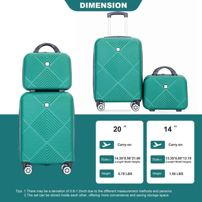 2Piece ABS Lightweight Suitcase Luggage Sets with Spinner Wheels,20"/14"