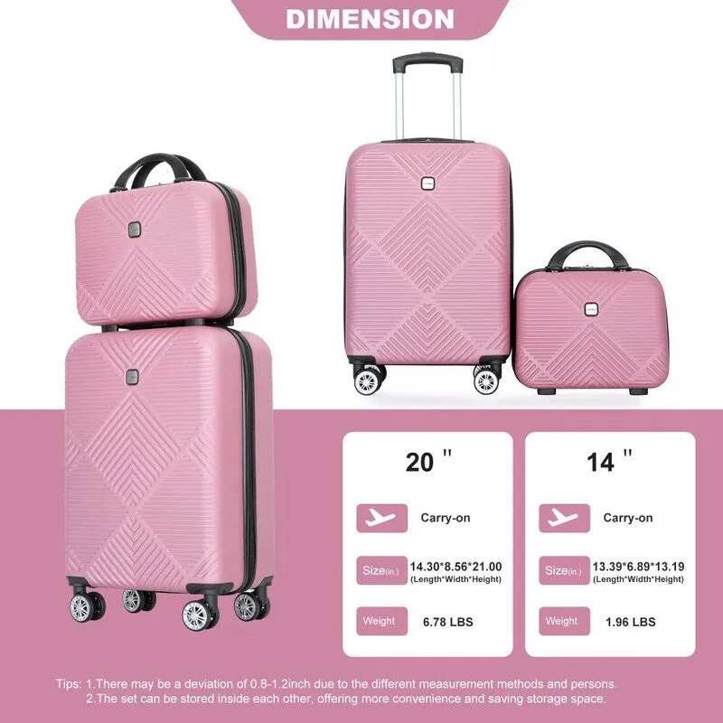 2Piece ABS Lightweight Suitcase Luggage Sets with Spinner Wheels,20"/14"