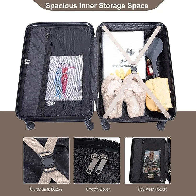 3 Piece ABS Lightweight Suitcase Luggage Sets with Two Hooks,TSA Lock