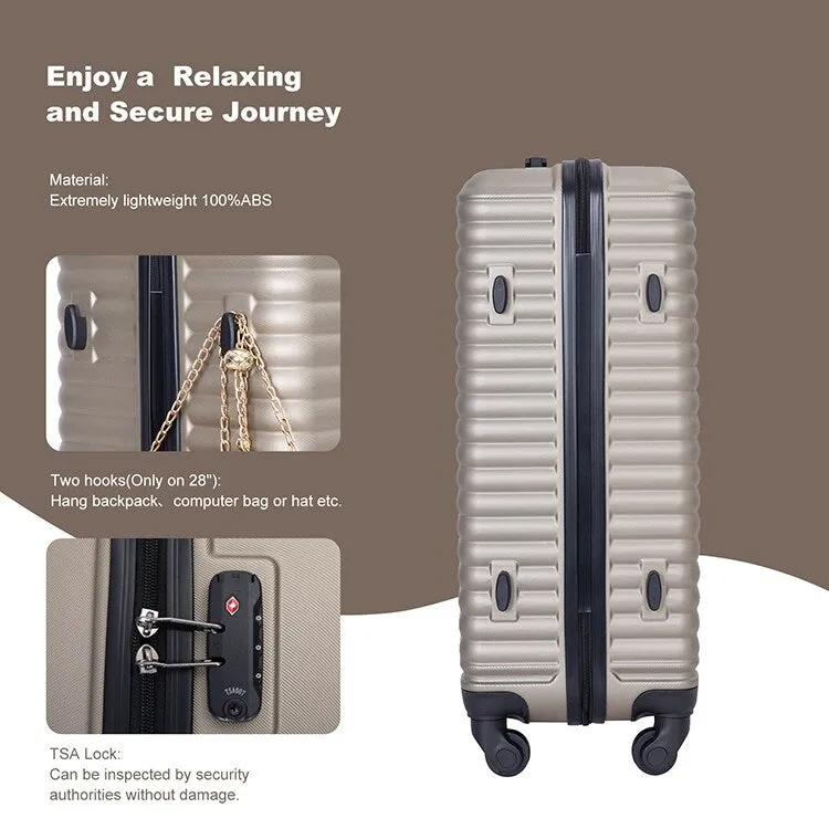 3 Piece ABS Lightweight Suitcase Luggage Sets with Two Hooks,TSA Lock