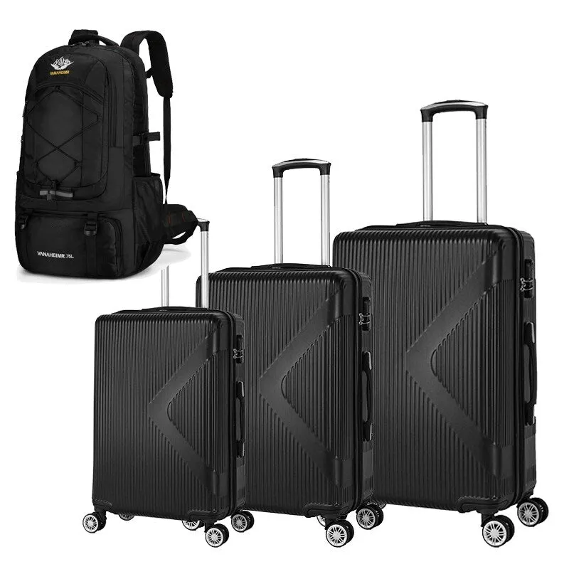3-piece Luggage Set with Hiking Bag and Password Lock & Rollers Wheels
