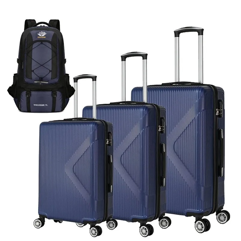 3-piece Luggage Set with Hiking Bag and Password Lock & Rollers Wheels