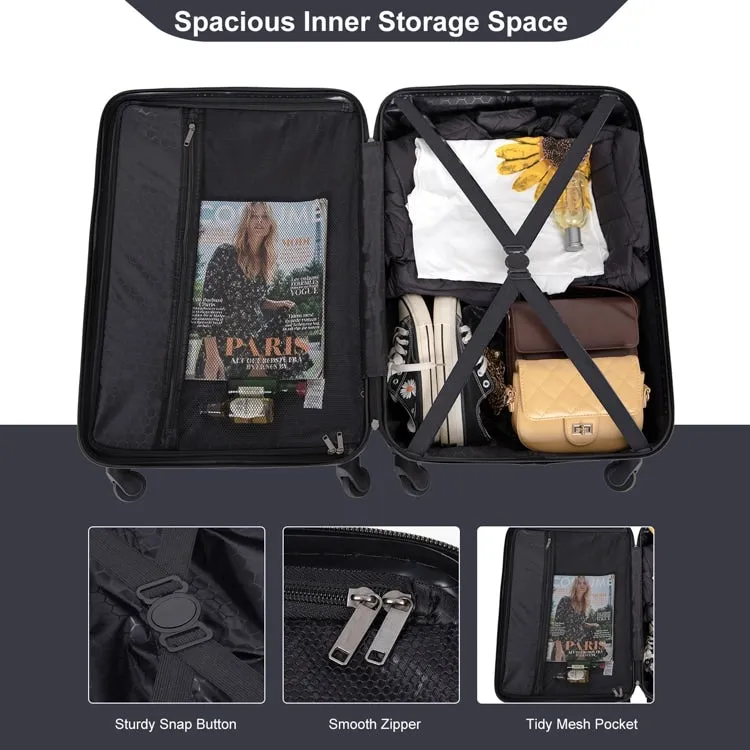 3 Piece Luggage Sets ABS Lightweight Suitcase with Two Hooks, Spinner Wheels, TSA Lock, (20/24/28)