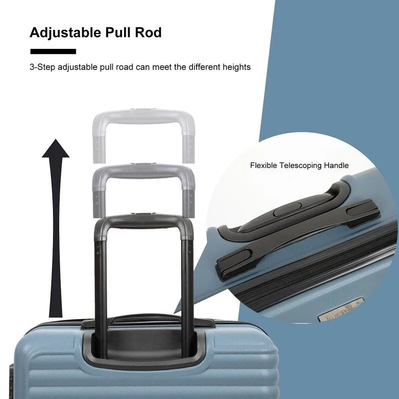 3 Piece Luggage Sets ABS Lightweight Suitcase with Two Hooks, Spinner Wheels, TSA Lock