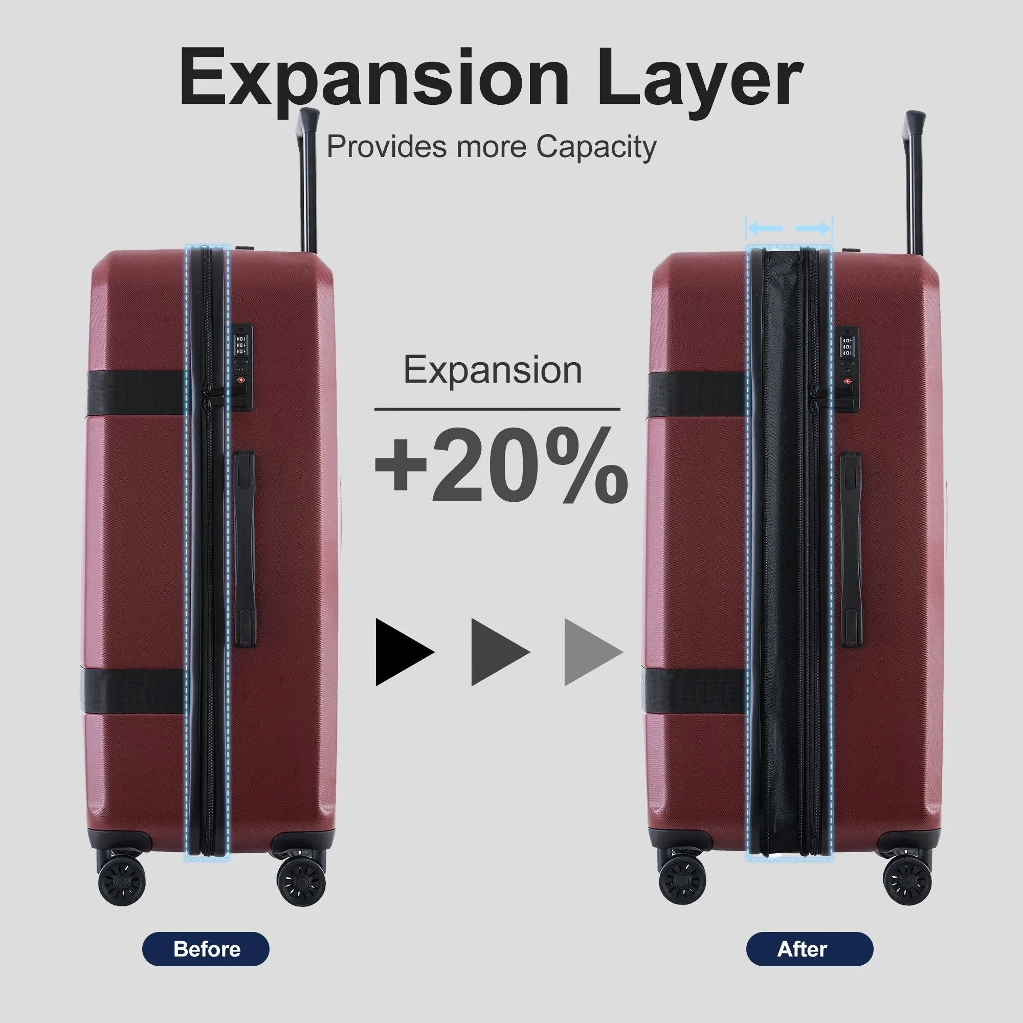 3 Piece Luggage Sets Expandable ABS PC with Spinner Wheels Lightweight TSA Lock