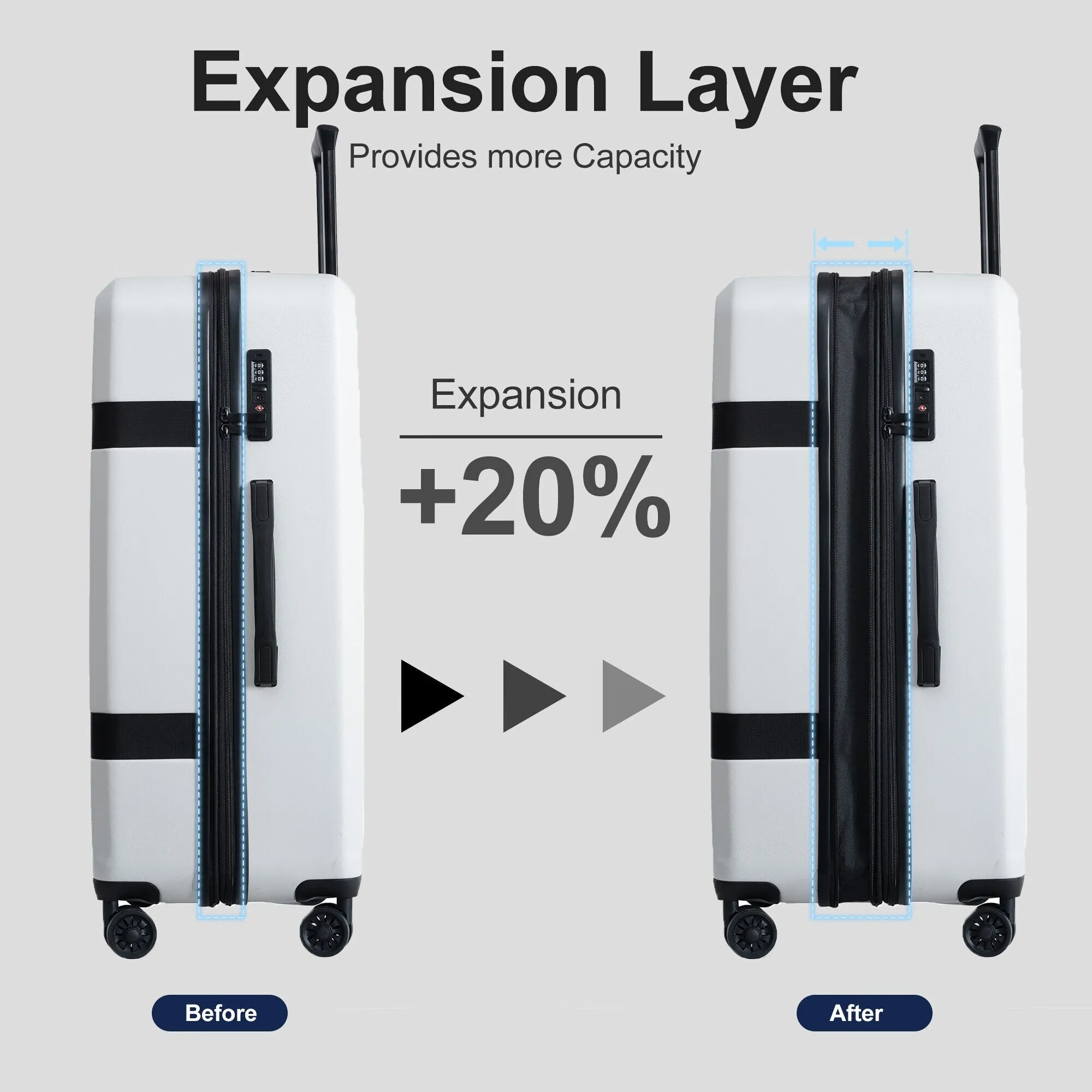3 Piece Luggage Sets Expandable ABS PC with Spinner Wheels Lightweight TSA Lock
