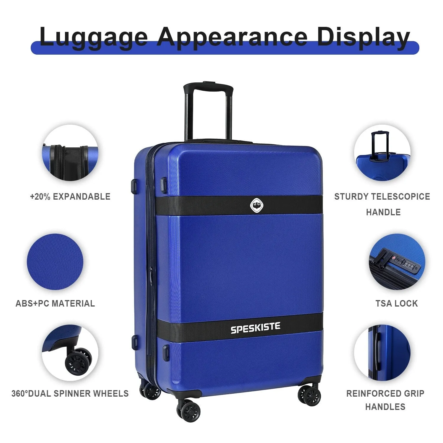 3 Piece Luggage Sets Expandable ABS PC with Spinner Wheels Lightweight TSA Lock