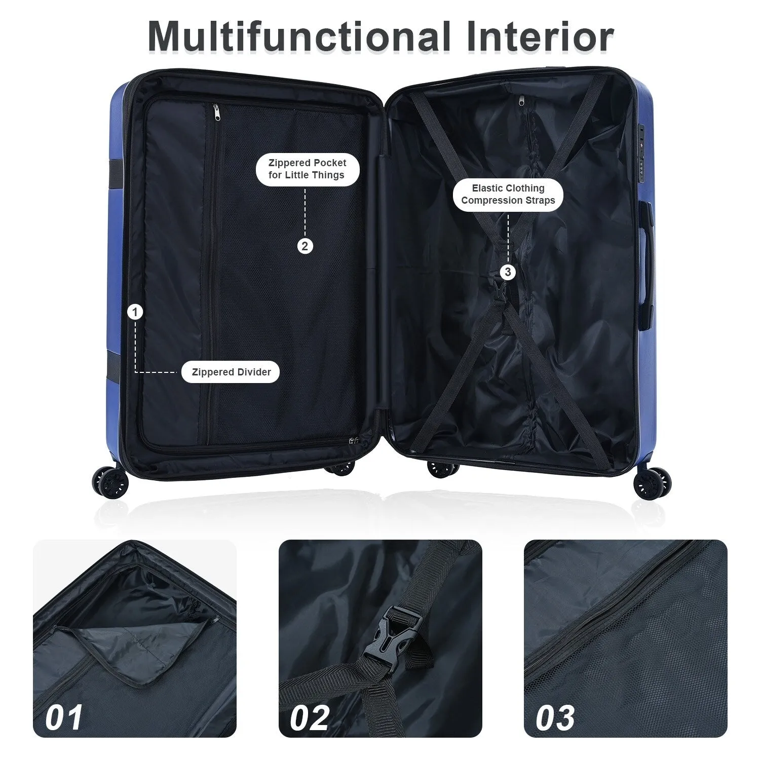 3 Piece Luggage Sets Expandable ABS PC with Spinner Wheels Lightweight TSA Lock