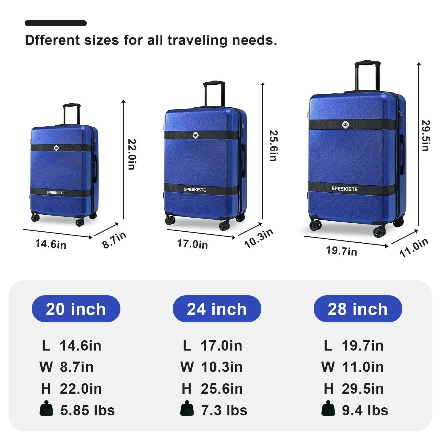 3 Piece Luggage Sets Expandable ABS PC with Spinner Wheels Lightweight TSA Lock