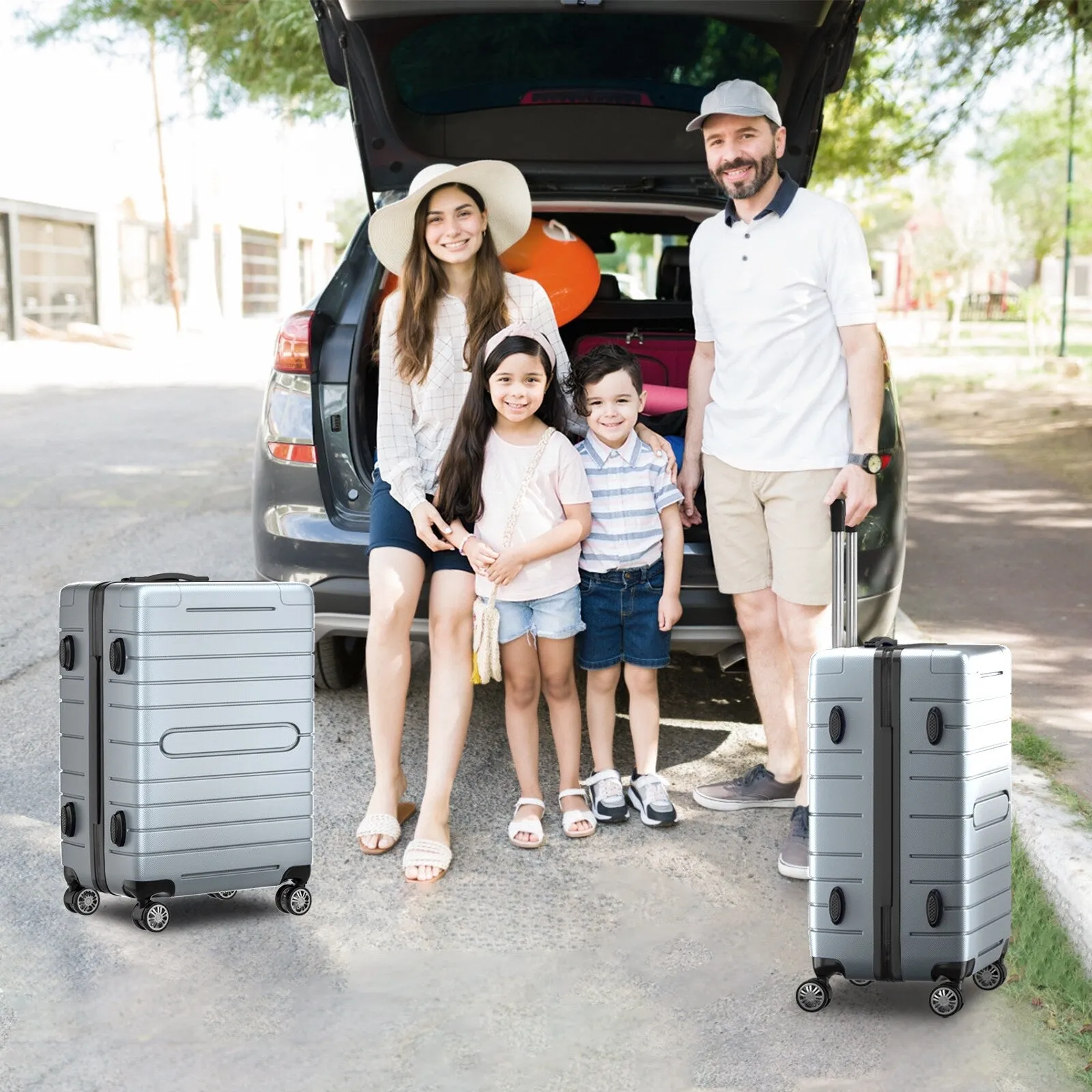 3 Piece Luggage Sets, Trunk Set, Hardside Checked Spinner Luggage Set with TSA Lock, 20in/24in/28in