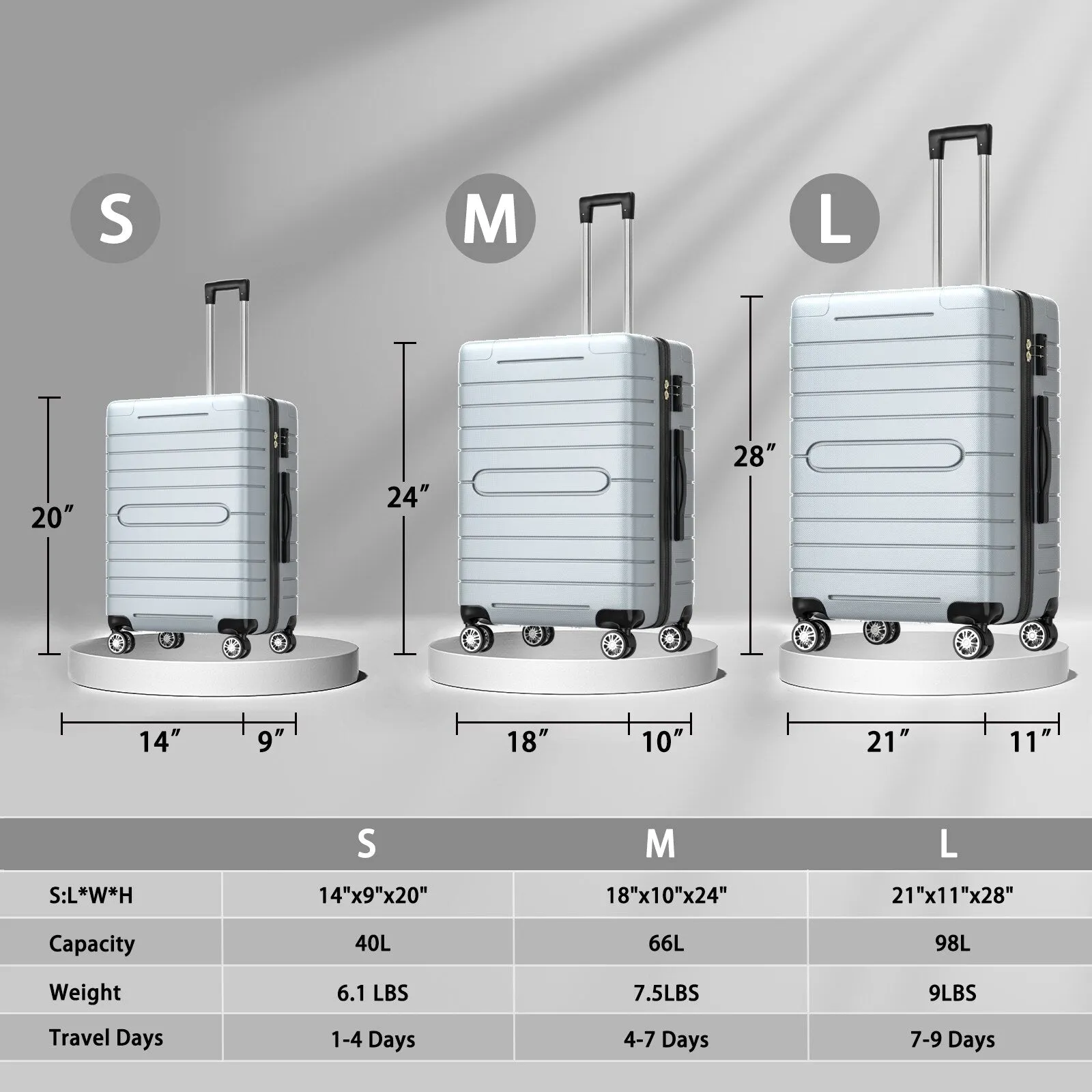 3 Piece Luggage Sets, Trunk Set, Hardside Checked Spinner Luggage Set with TSA Lock, 20in/24in/28in