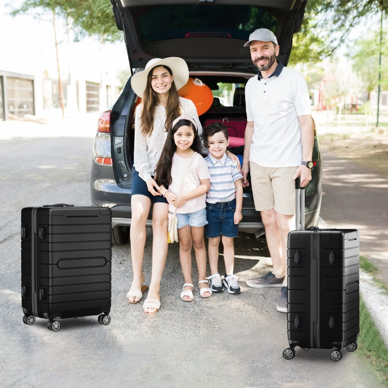 3 Piece Luggage Sets, Trunk Set, Hardside Checked Spinner Luggage Set with TSA Lock, 20in/24in/28in