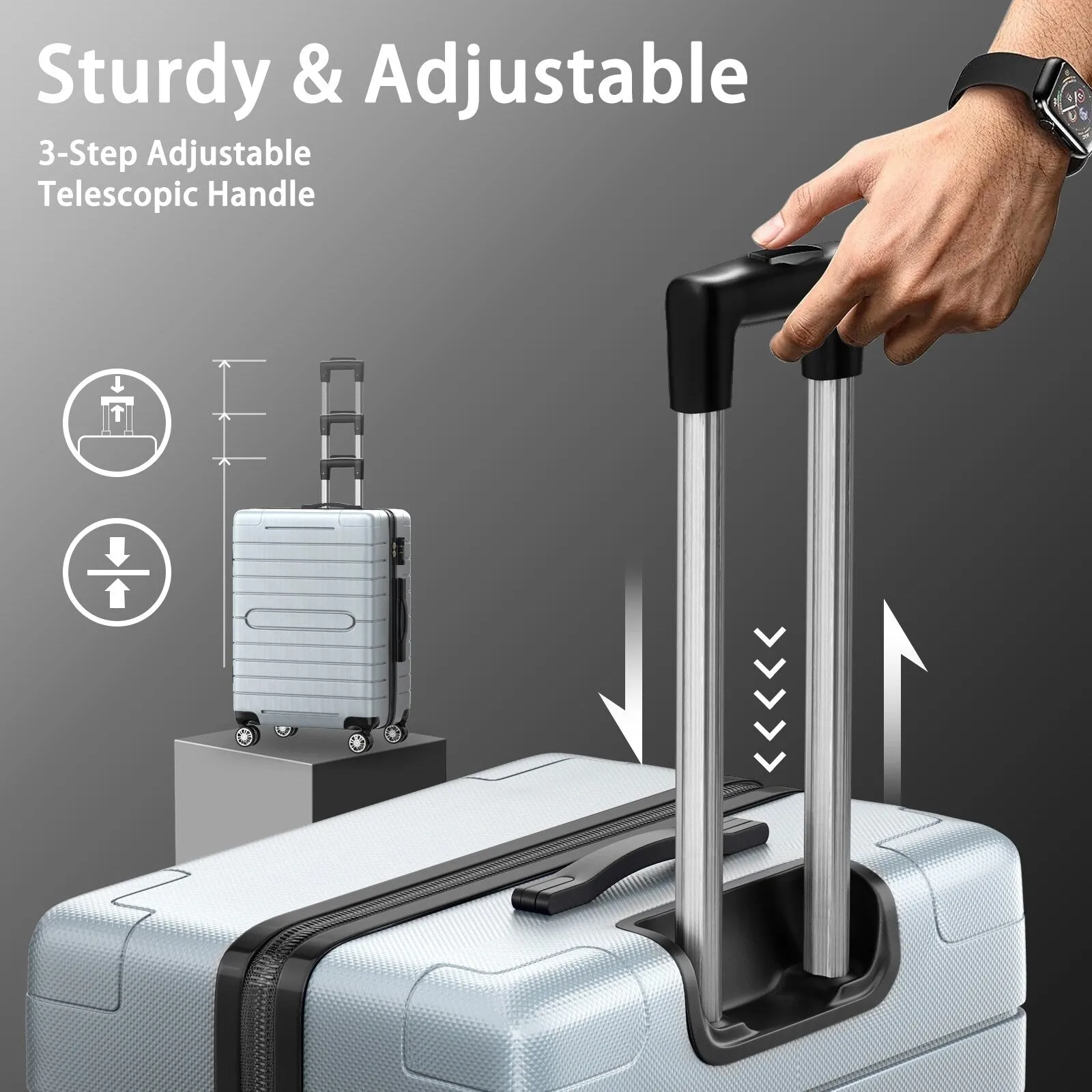 3 Piece Luggage Sets, Trunk Set, Hardside Checked Spinner Luggage Set with TSA Lock, 20in/24in/28in