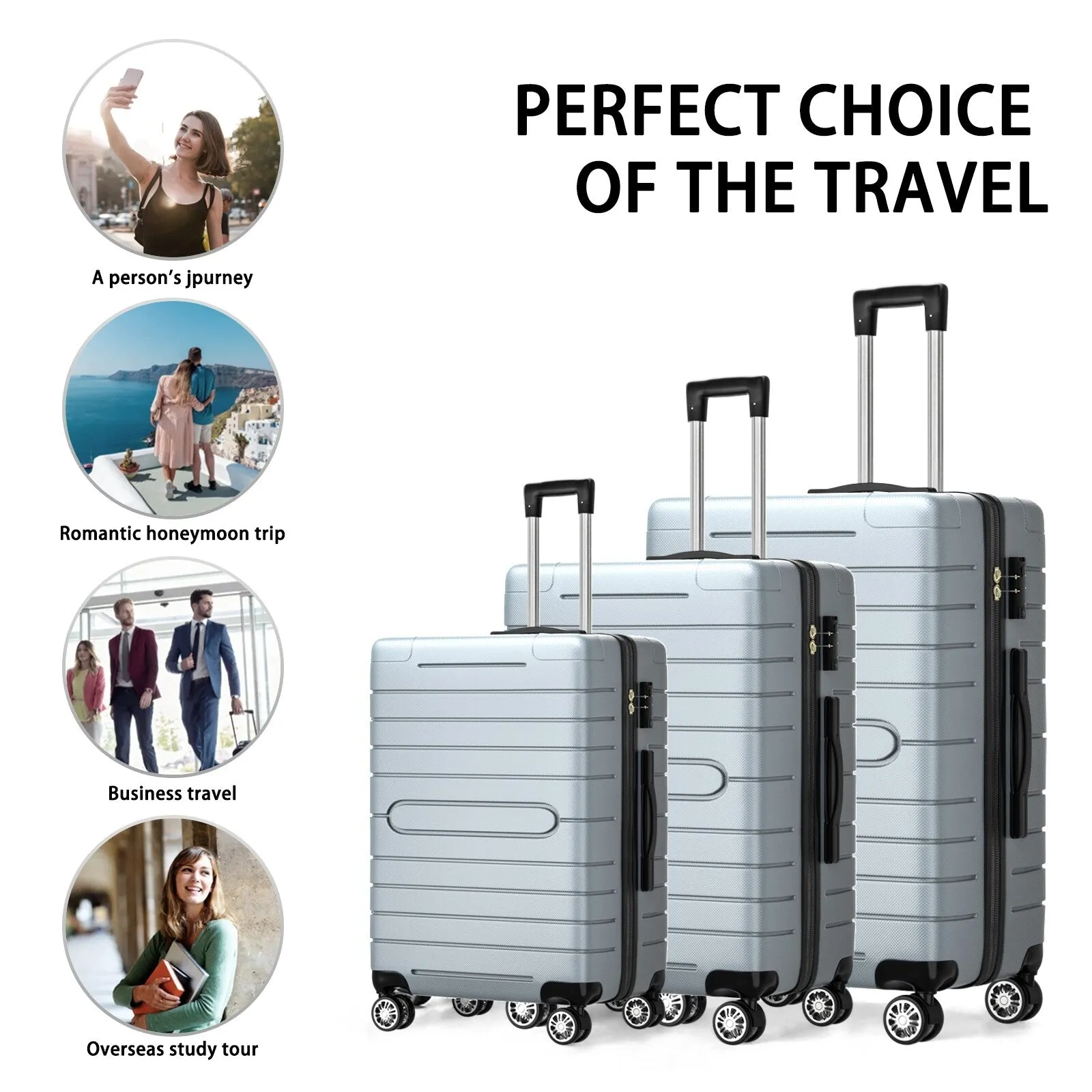 3 Piece Luggage Sets, Trunk Set, Hardside Checked Spinner Luggage Set with TSA Lock, 20in/24in/28in