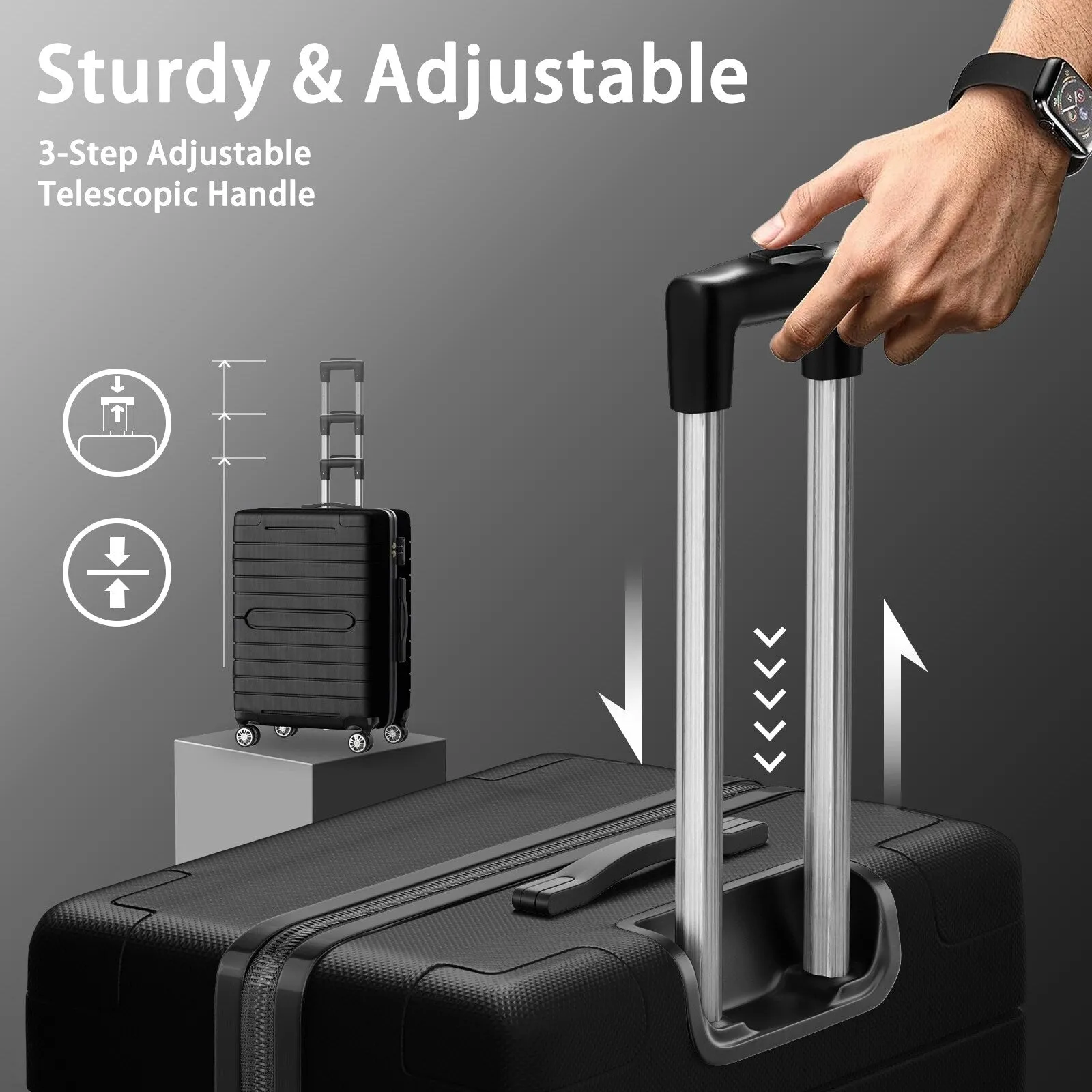 3 Piece Luggage Sets, Trunk Set, Hardside Checked Spinner Luggage Set with TSA Lock, 20in/24in/28in